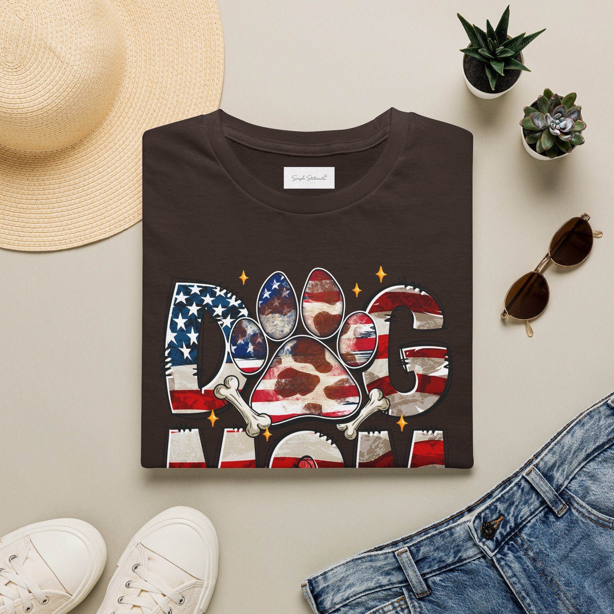 Dog Mom American Flag Paw T-Shirt — Patriotic Pet Lover Tee