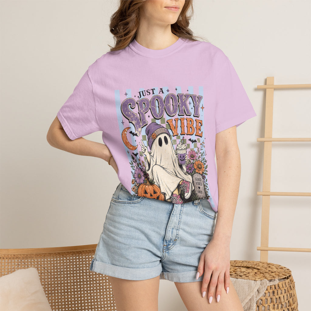 Spooky Vibe Ghost Tee — Halloween Pumpkin Graveyard Graphic T-Shirt