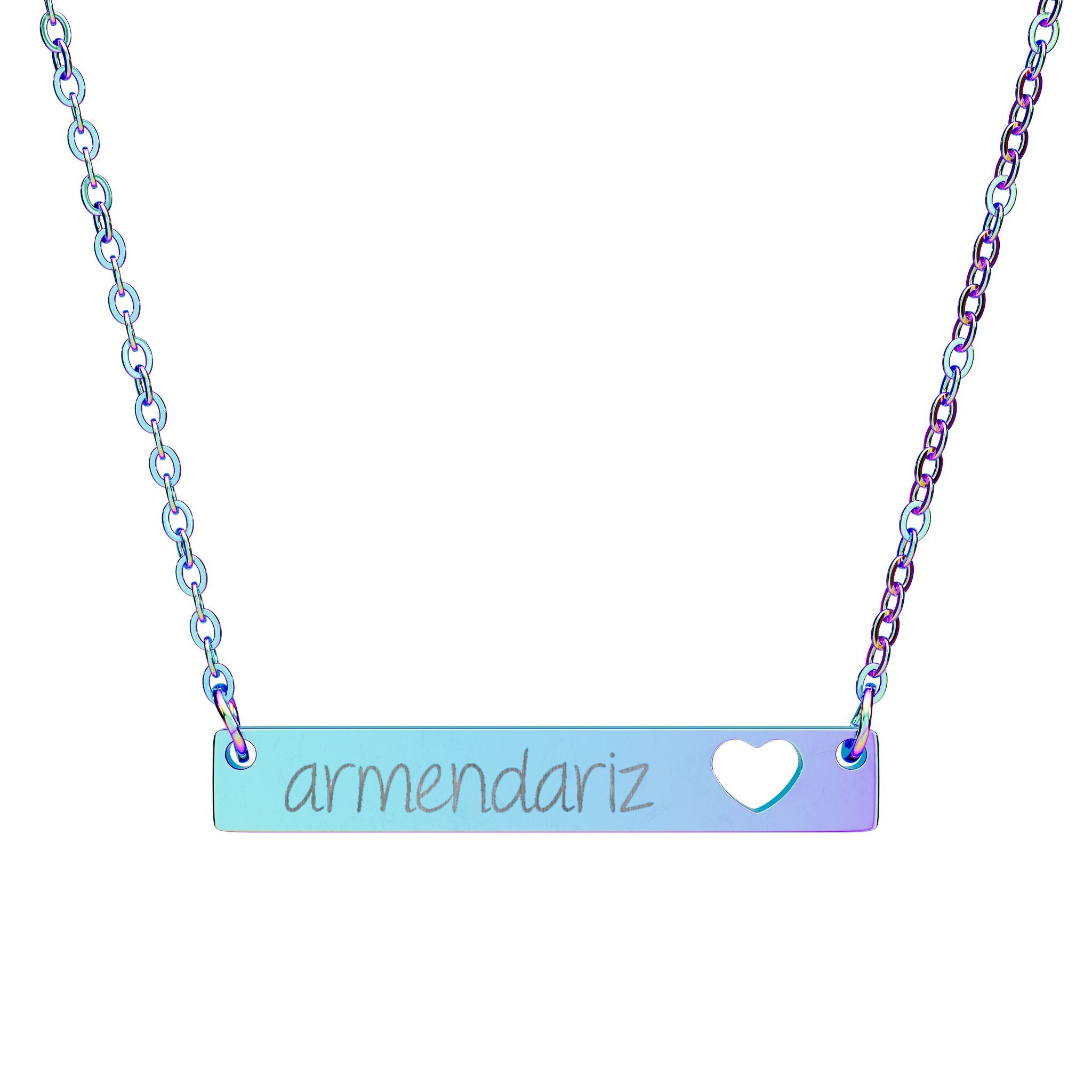 Engravable Cutout Heart Bar Necklace — Personalized Name Bar Pendant