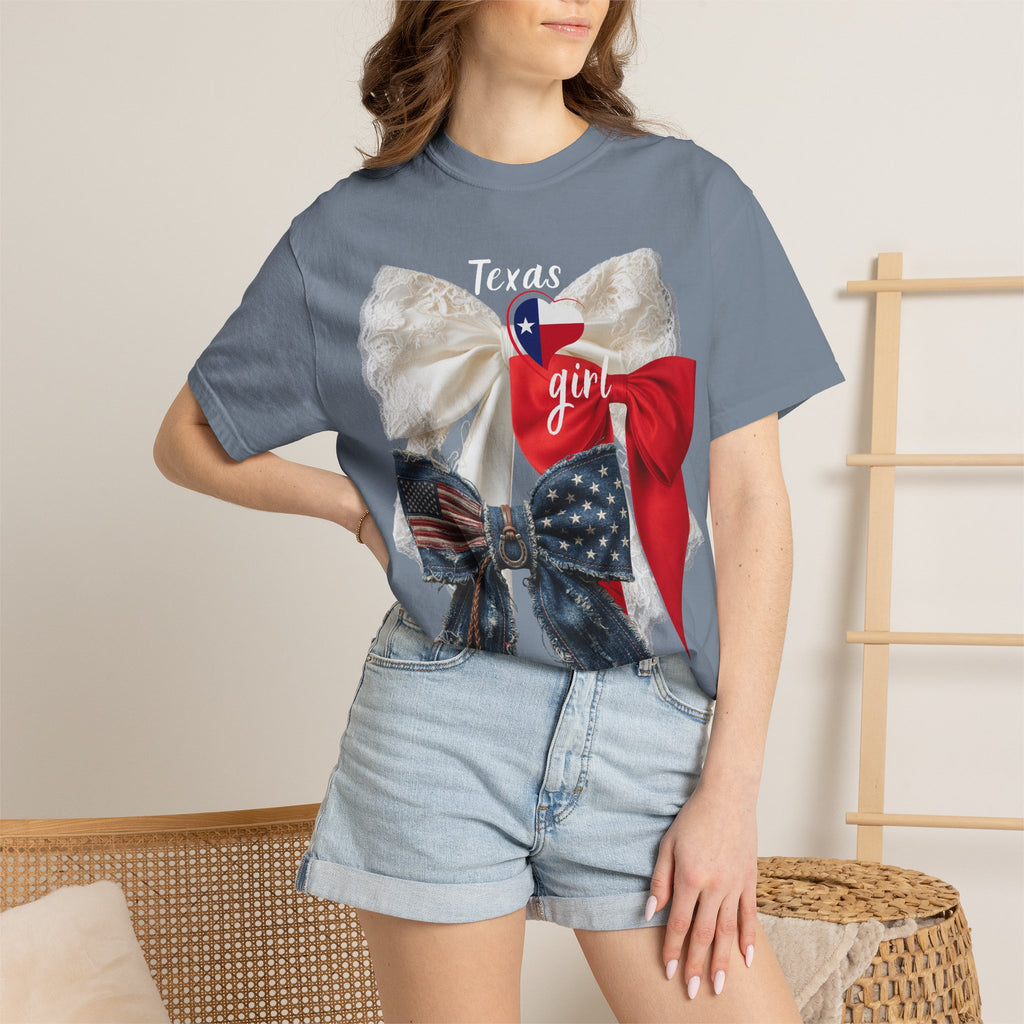 Patriotic Lace Bow T‑Shirt — 'girl' Red, White & Blue Graphic