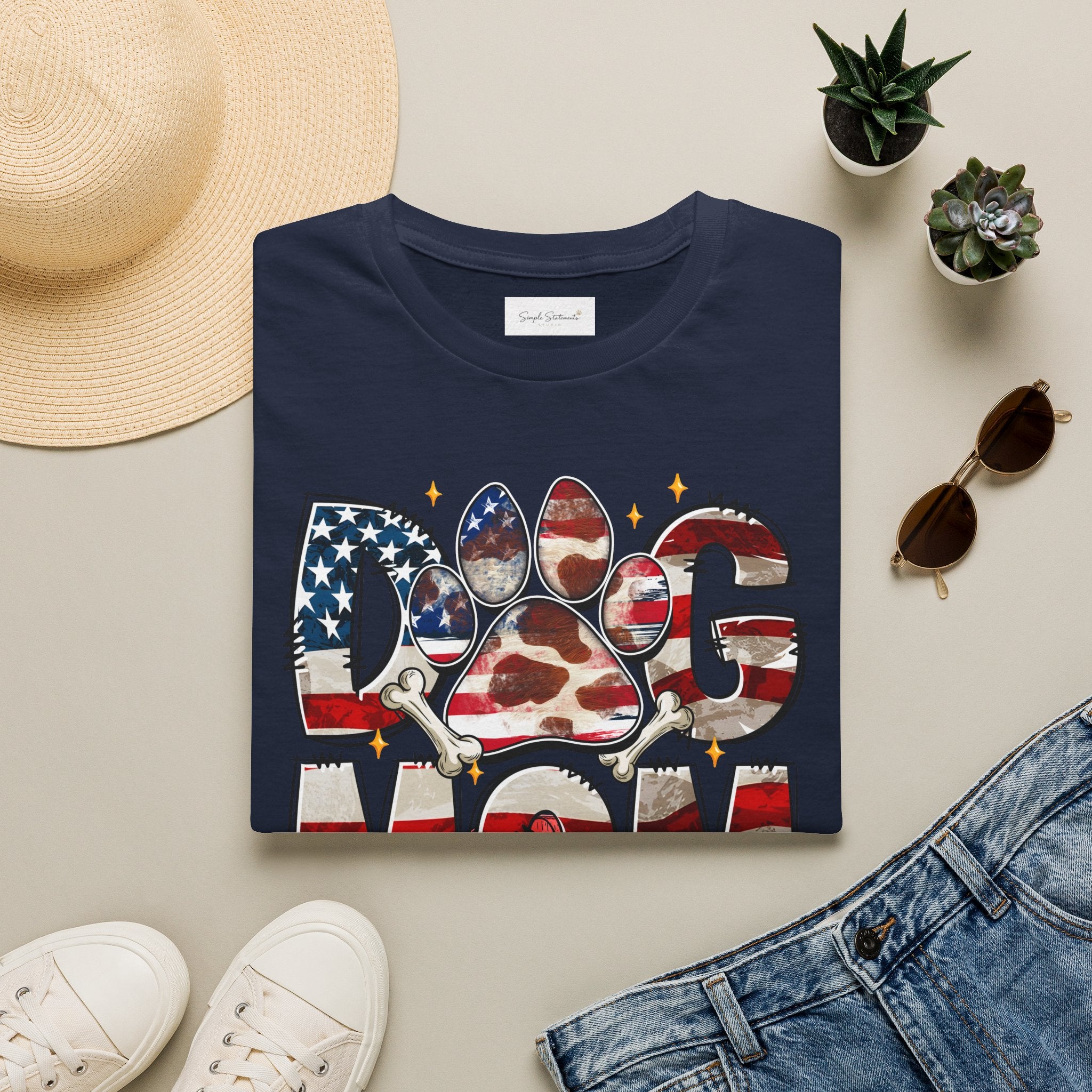 Dog Mom American Flag Paw T-Shirt — Patriotic Pet Lover Tee