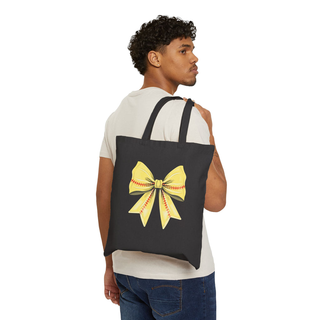 Tote Bag — Yellow Softball Bow Canvas Tote