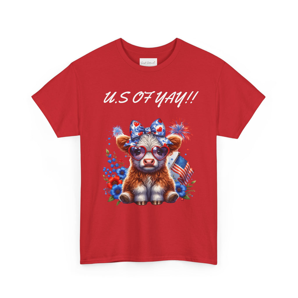 Patriotic Cow Graphic Tee - Cute USA Fourth of July Calf Design