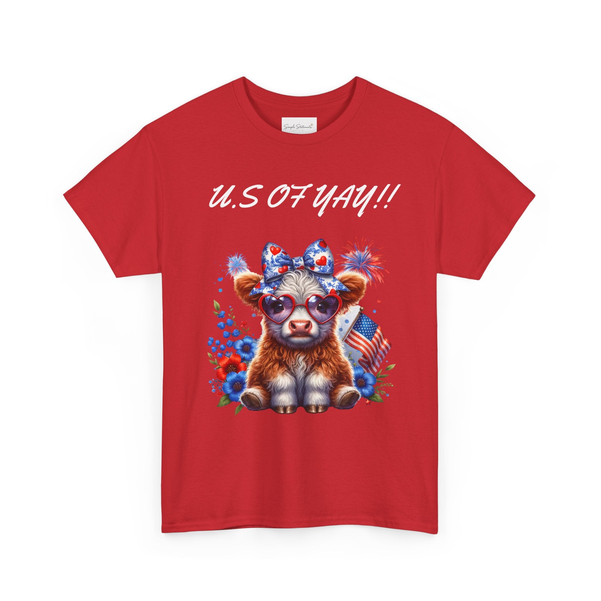 Patriotic Cow Graphic Tee - Cute USA Fourth of July Calf Design