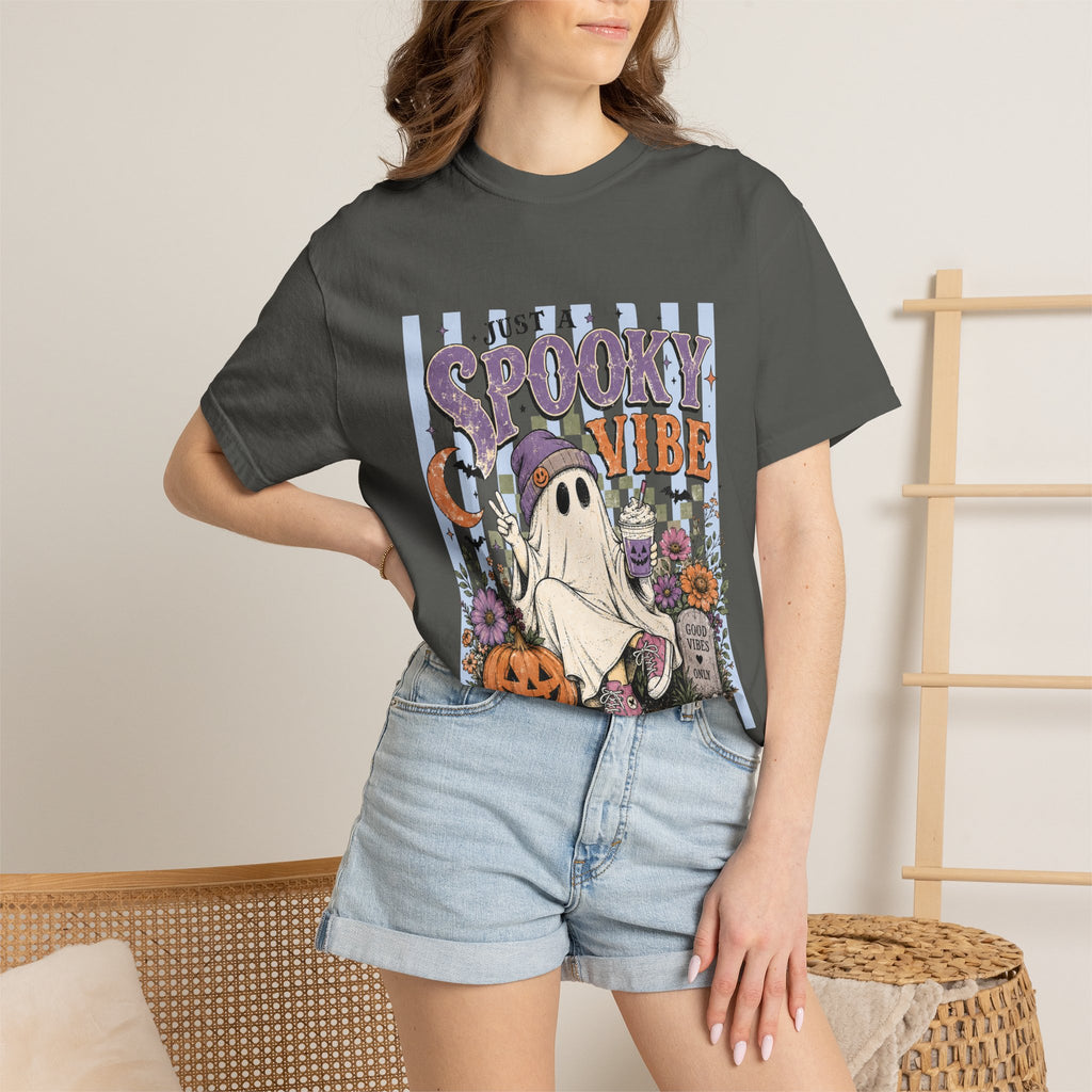 Spooky Vibe Ghost Tee — Halloween Pumpkin Graveyard Graphic T-Shirt