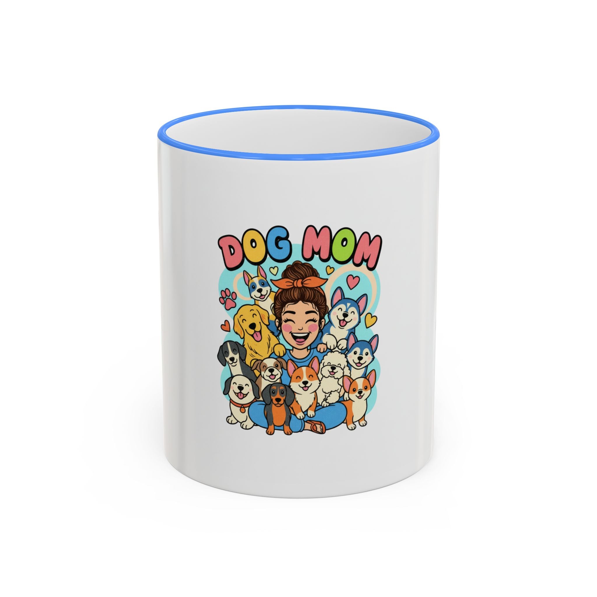 Dog Mom Mug — Cute Cartoon Dogs Accent Rim & Handle Coffee Cup (11oz/15oz)