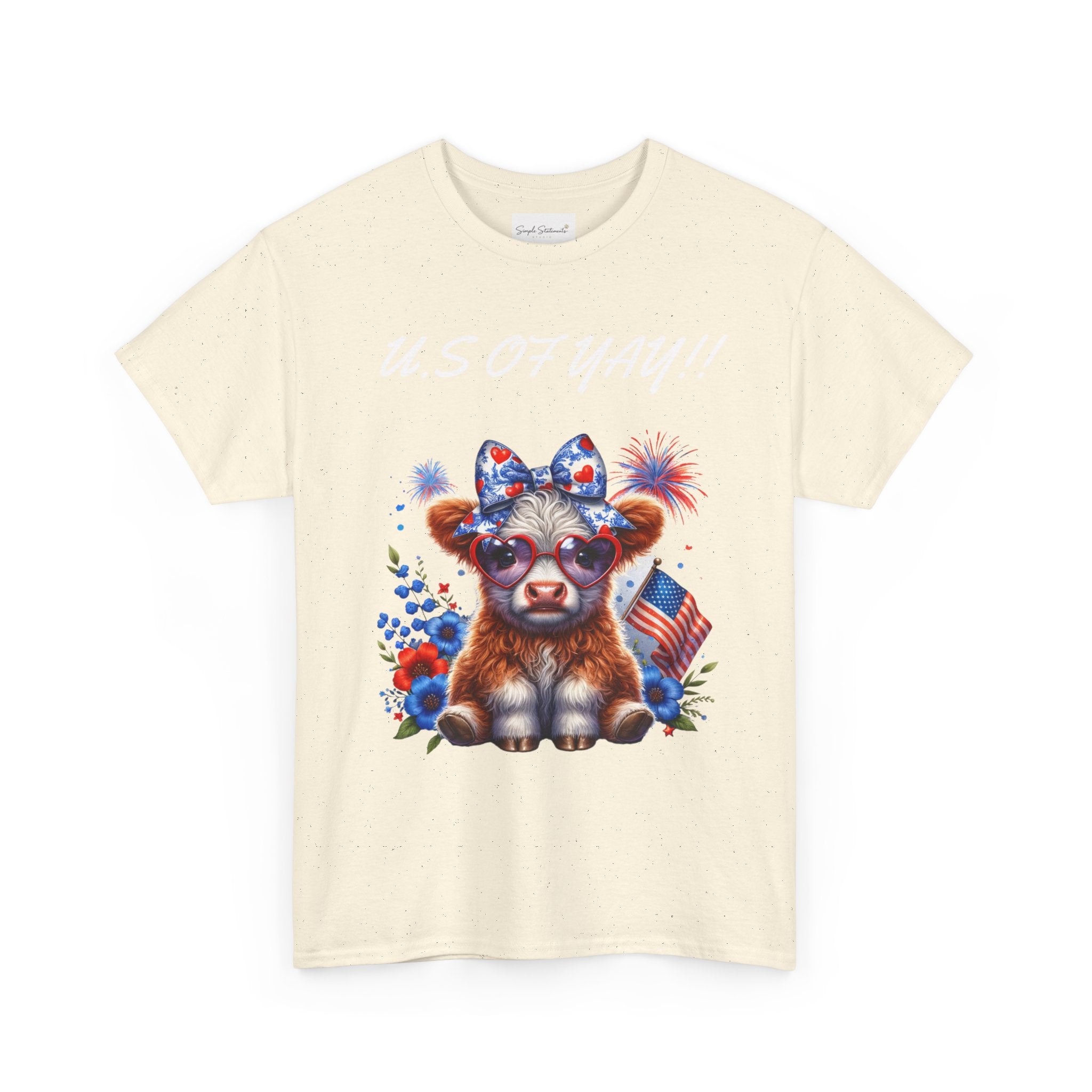 Patriotic Cow Graphic Tee - Cute USA Fourth of July Calf Design