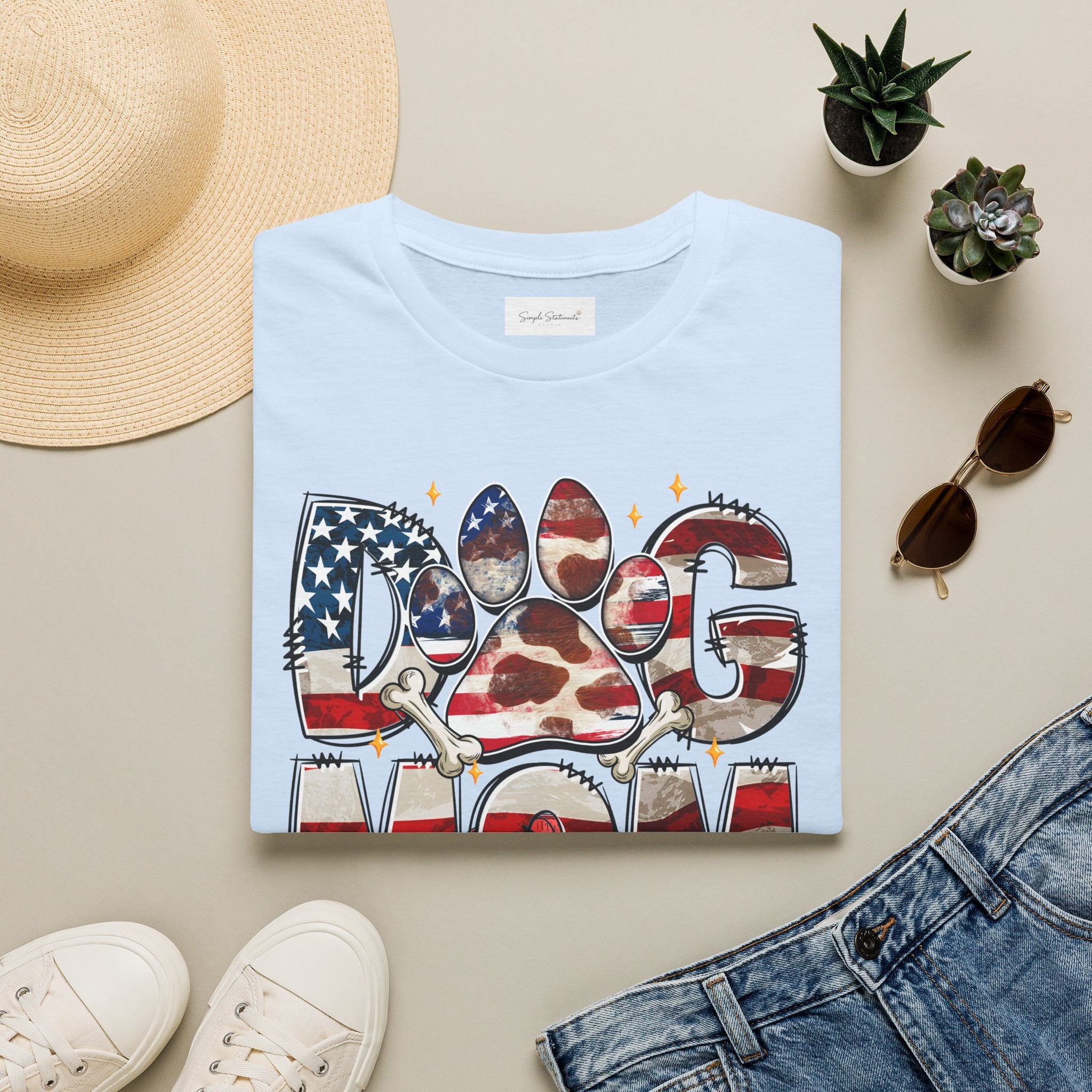 Dog Mom American Flag Paw T-Shirt — Patriotic Pet Lover Tee