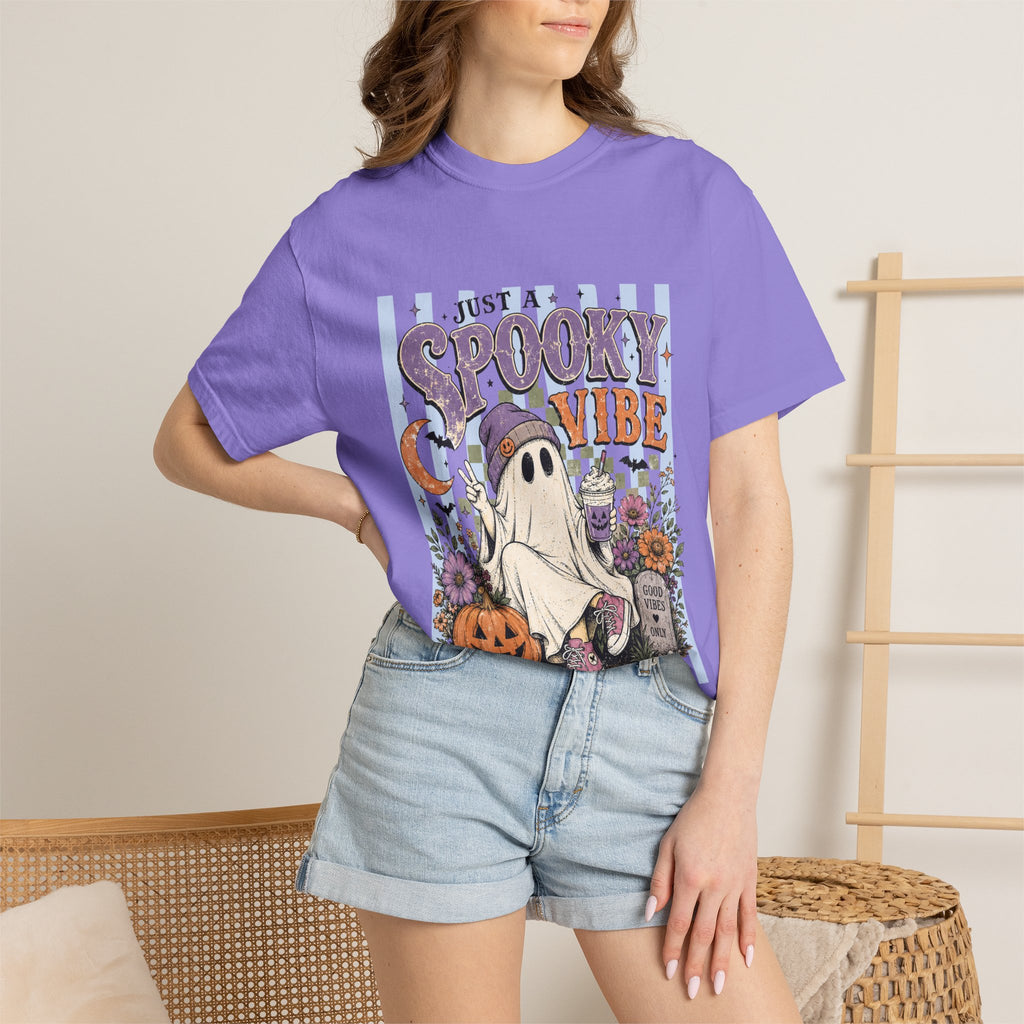 Spooky Vibe Ghost Tee — Halloween Pumpkin Graveyard Graphic T-Shirt