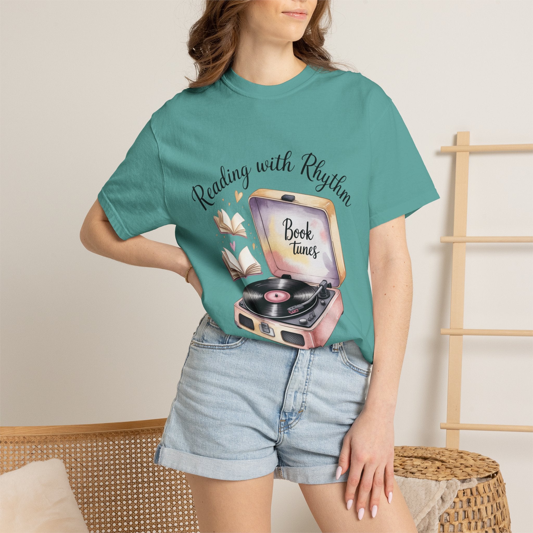 Reading with Rhythm T‑Shirt — Book Tunes Record Player Tee