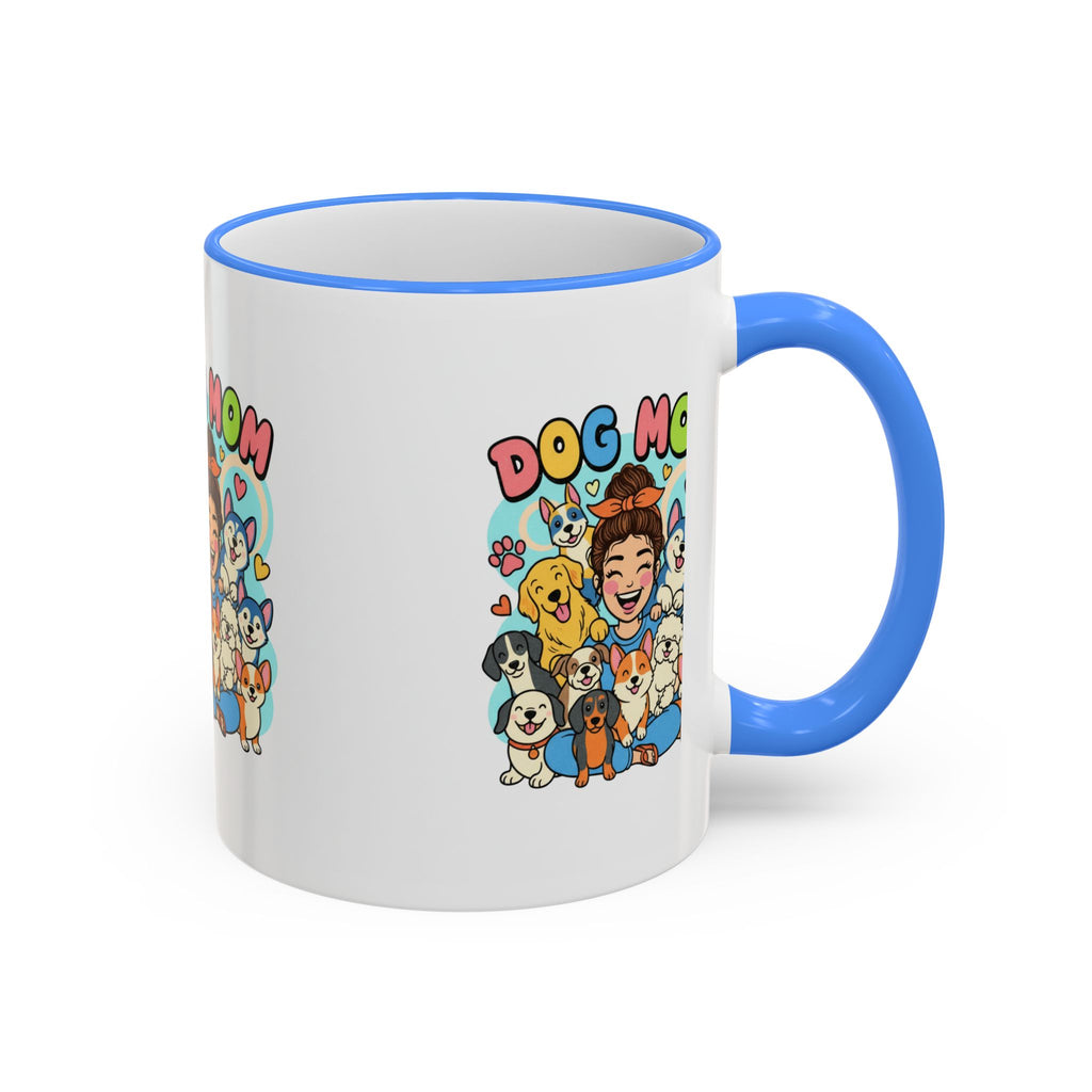 Dog Mom Mug — Cute Cartoon Dogs Accent Rim & Handle Coffee Cup (11oz/15oz)