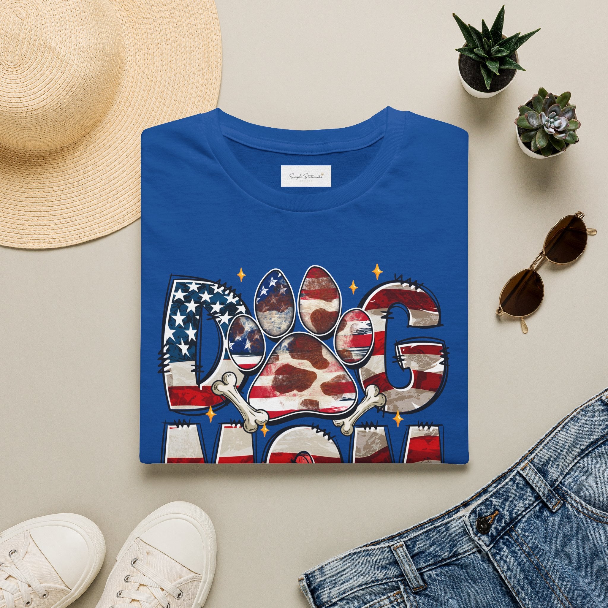 Dog Mom American Flag Paw T-Shirt — Patriotic Pet Lover Tee