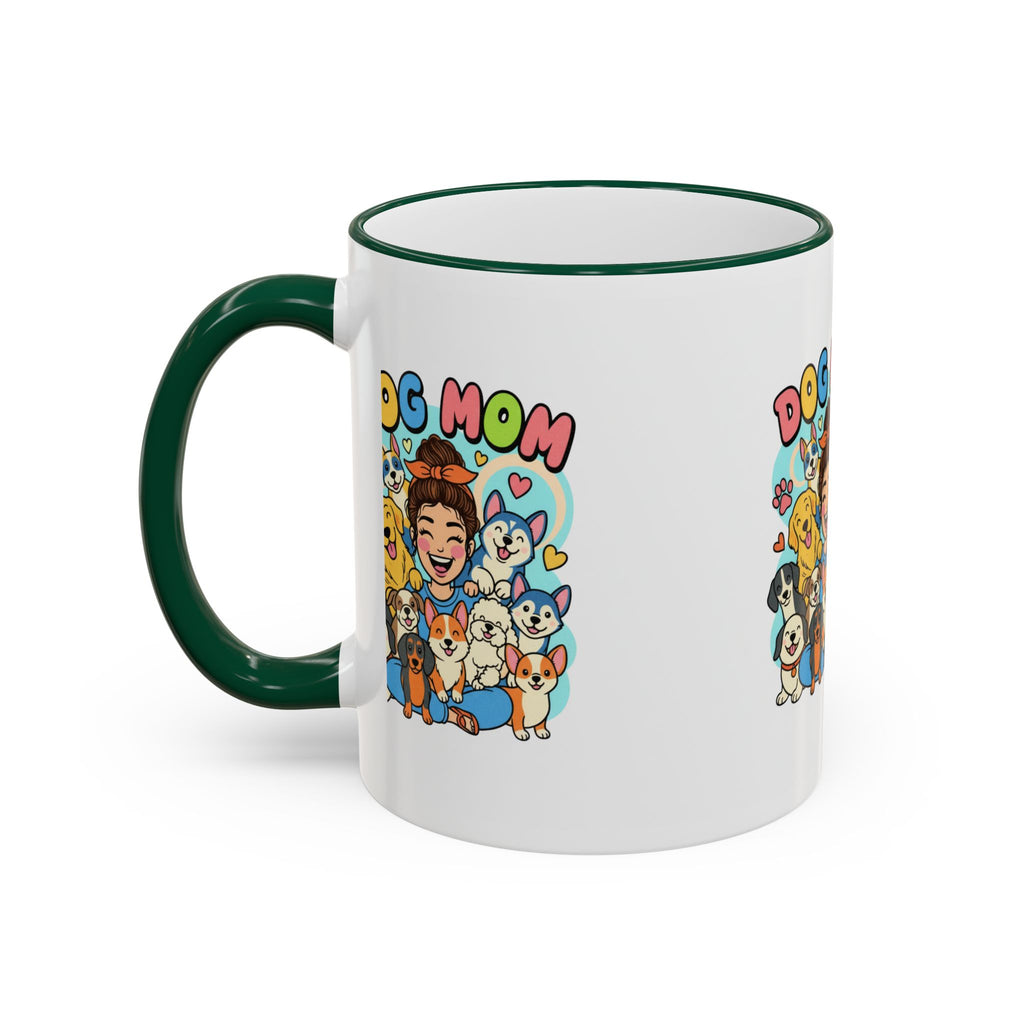 Dog Mom Mug — Cute Cartoon Dogs Accent Rim & Handle Coffee Cup (11oz/15oz)