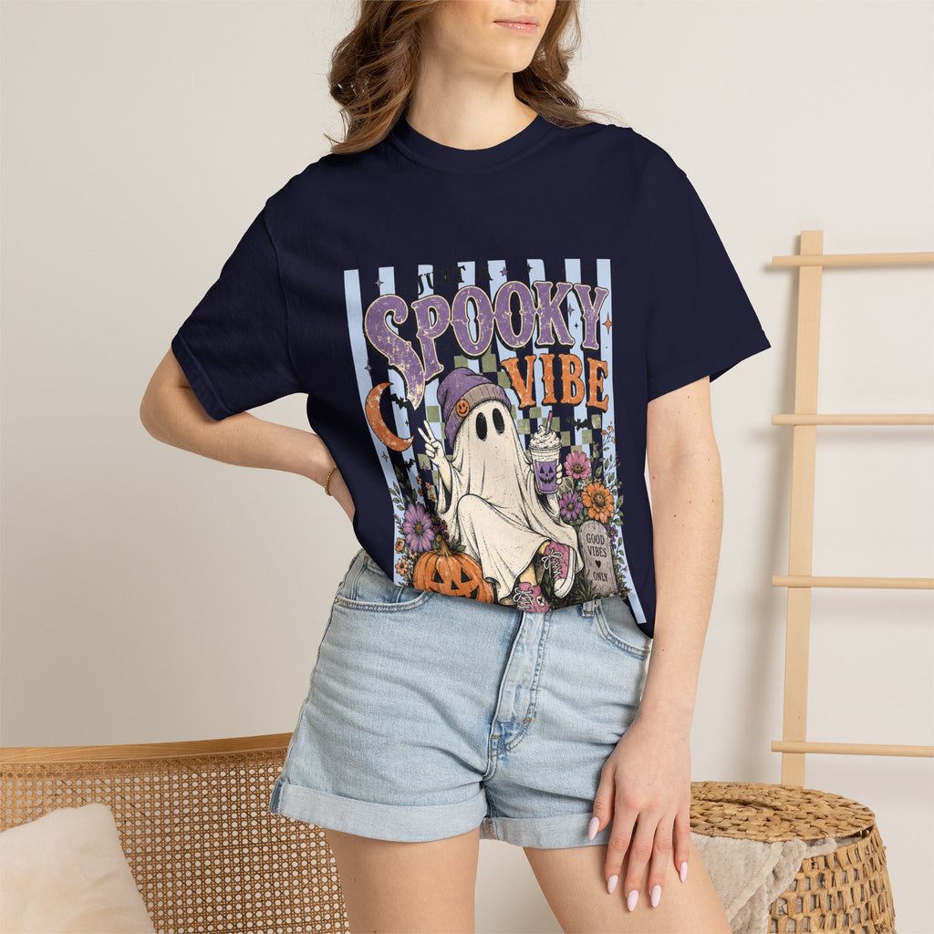 Spooky Vibe Ghost Tee — Halloween Pumpkin Graveyard Graphic T-Shirt
