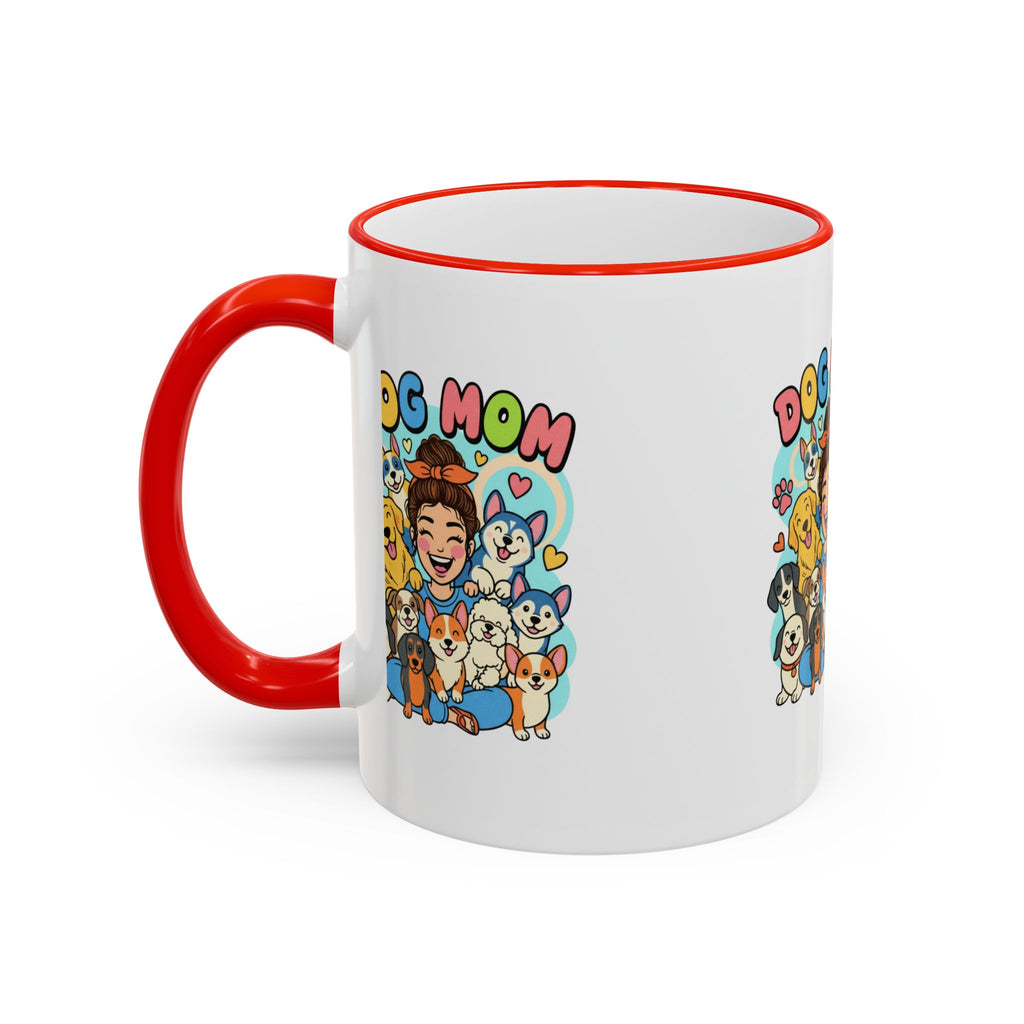 Dog Mom Mug — Cute Cartoon Dogs Accent Rim & Handle Coffee Cup (11oz/15oz)