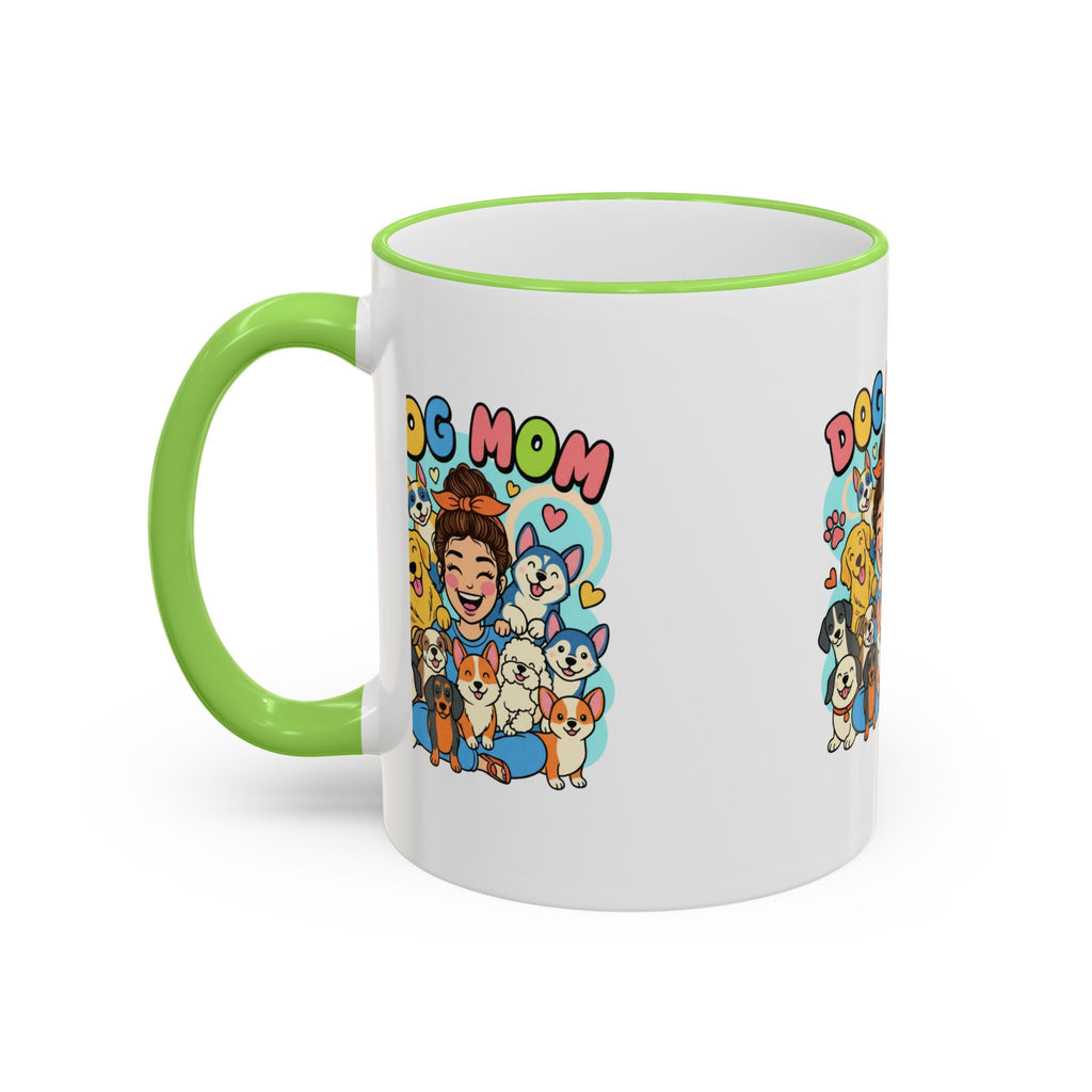 Dog Mom Mug — Cute Cartoon Dogs Accent Rim & Handle Coffee Cup (11oz/15oz)