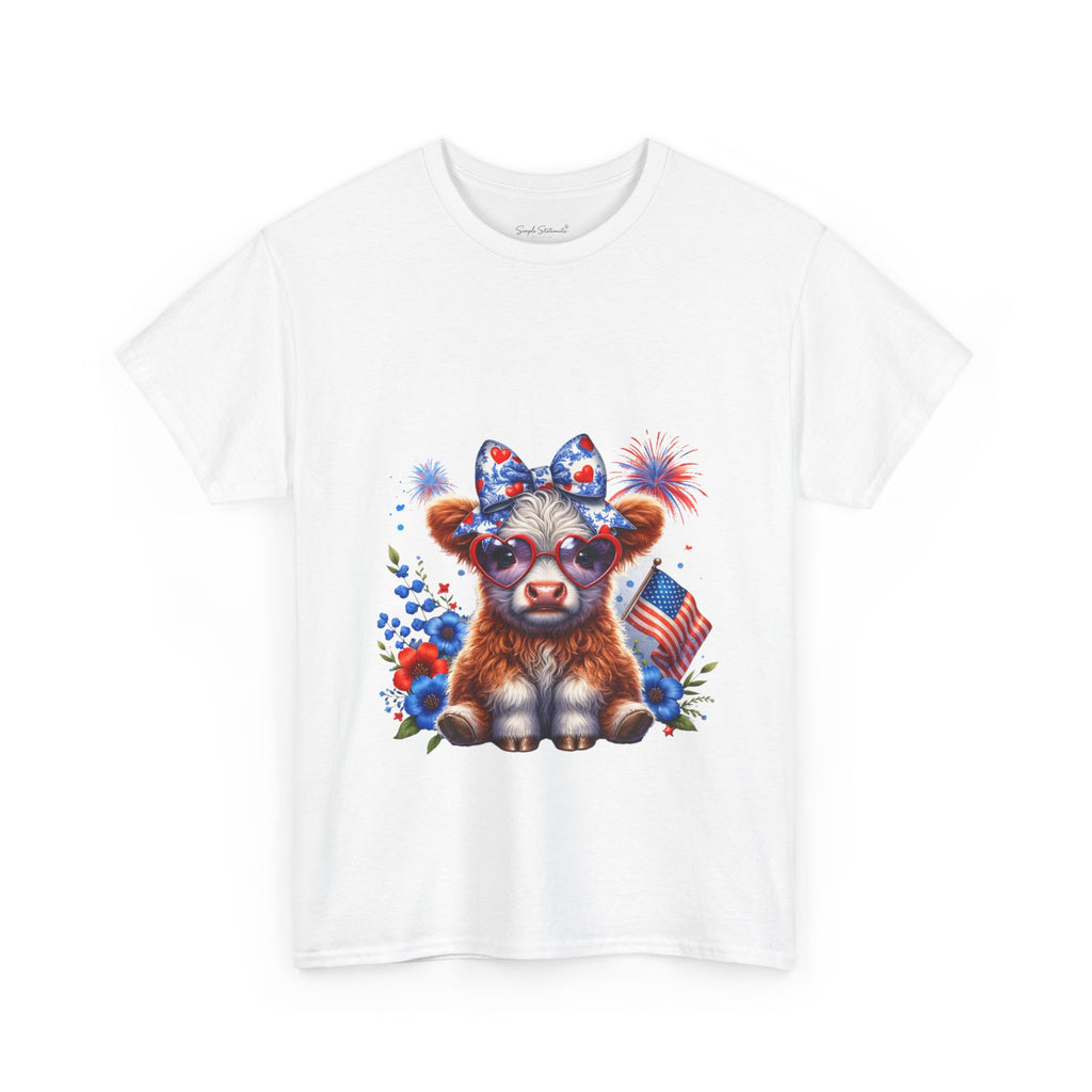 Patriotic Cow Graphic Tee - Cute USA Fourth of July Calf Design