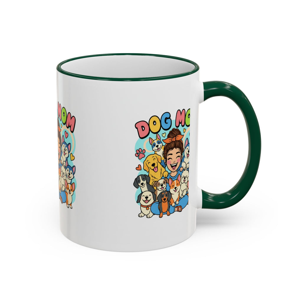 Dog Mom Mug — Cute Cartoon Dogs Accent Rim & Handle Coffee Cup (11oz/15oz)