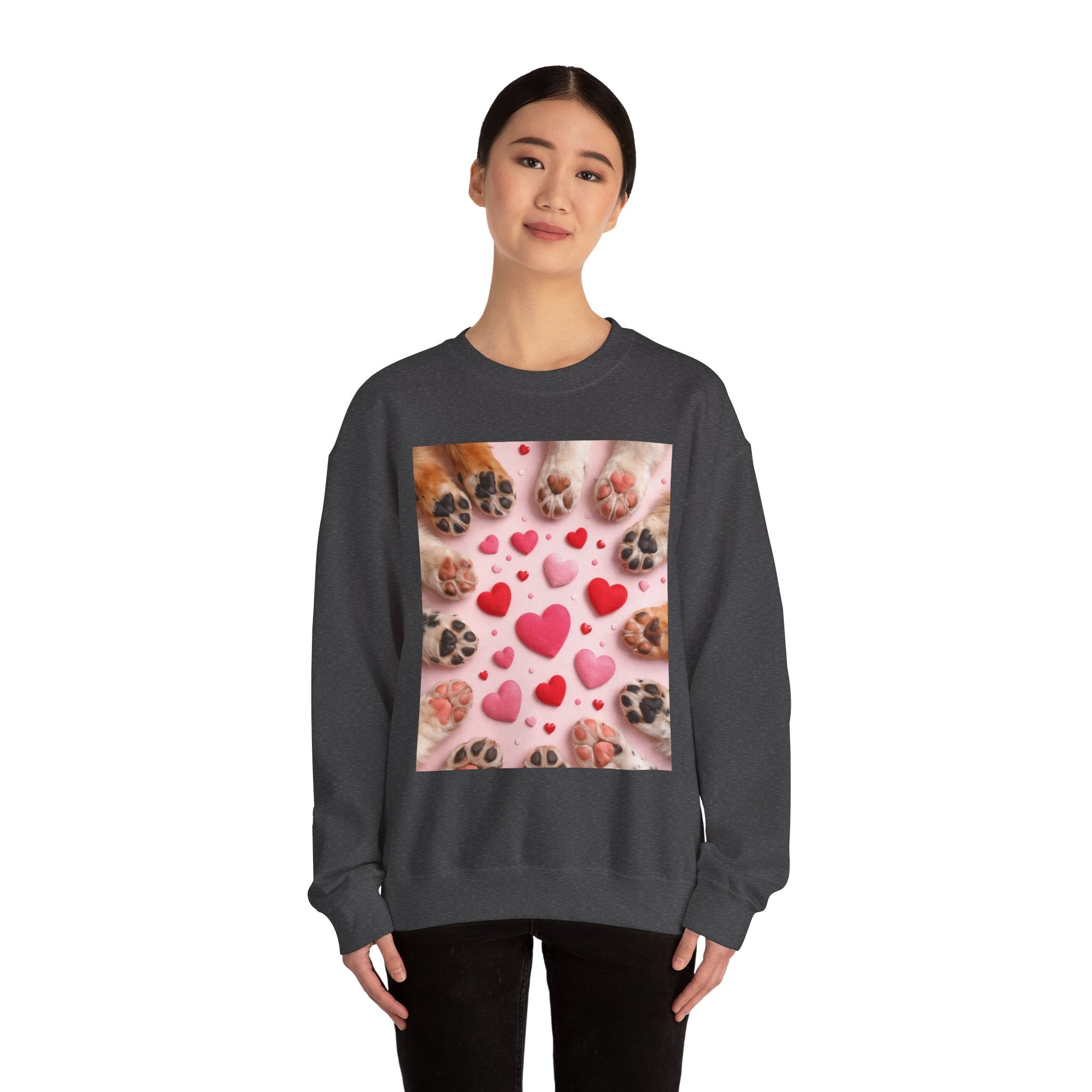 Pet Paw Hearts Sweatshirt – Cute Dog & Cat Paw Print Valentine Crewneck