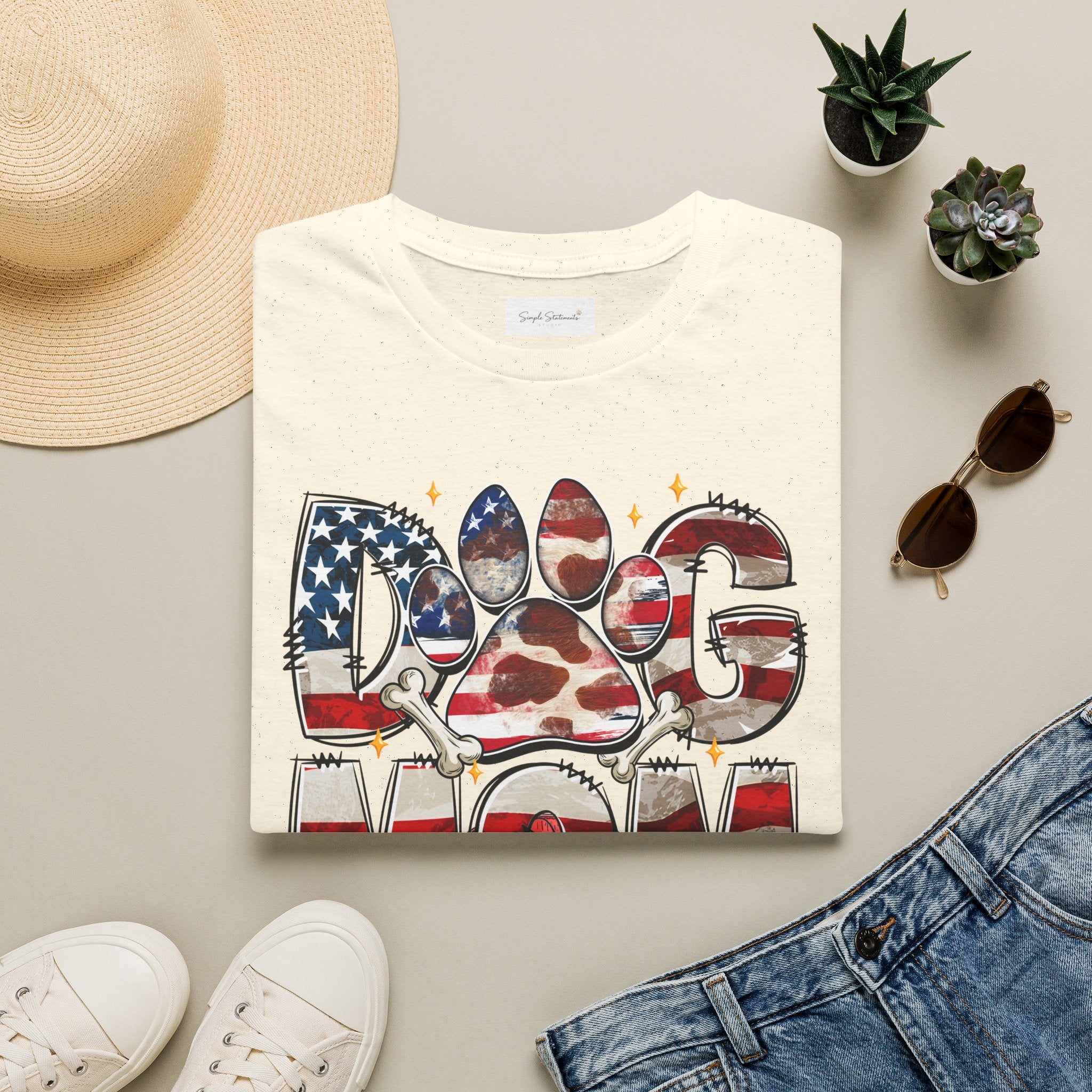Dog Mom American Flag Paw T-Shirt — Patriotic Pet Lover Tee