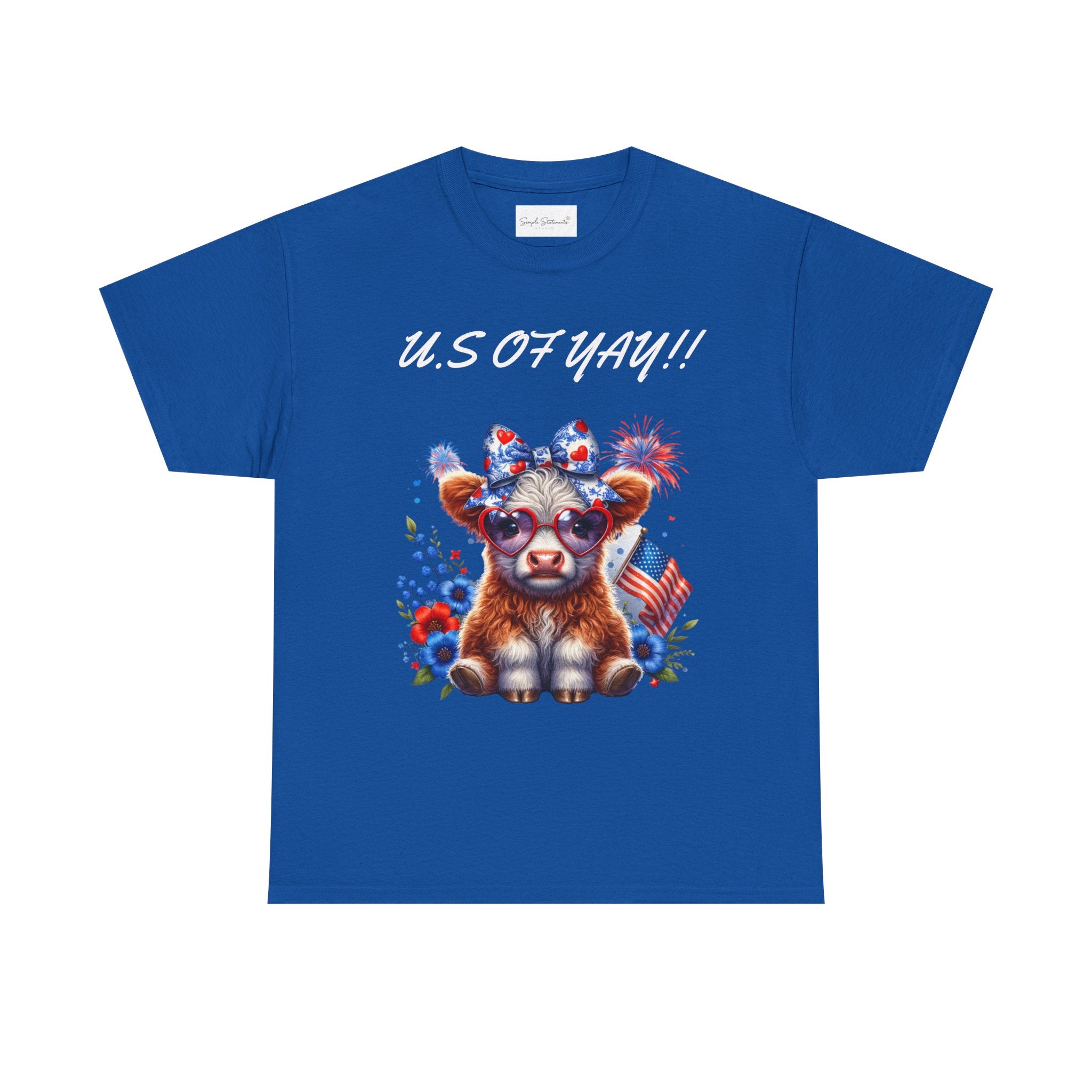 Patriotic Cow Graphic Tee - Cute USA Fourth of July Calf Design