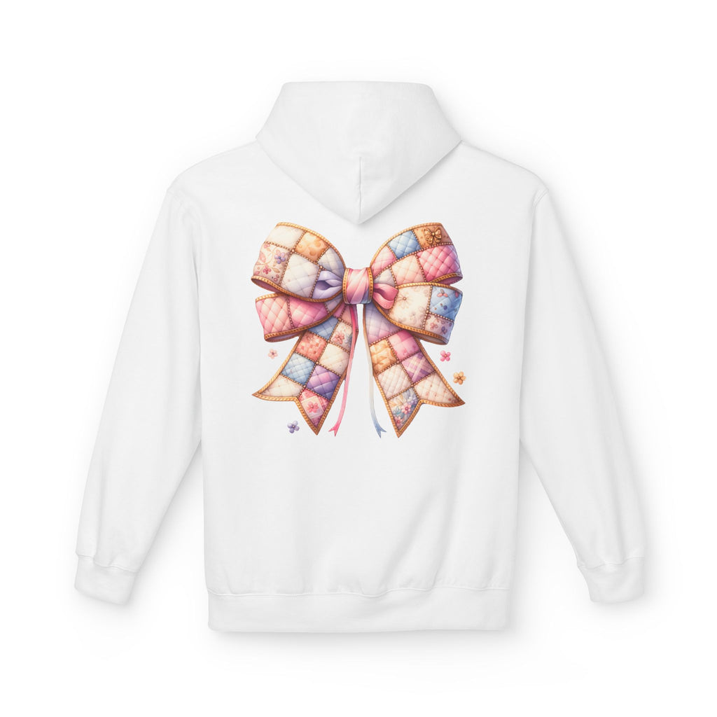 Patchwork Ribbon Teddy Hoodie — Cute Pastel Bow & Bear Pullover