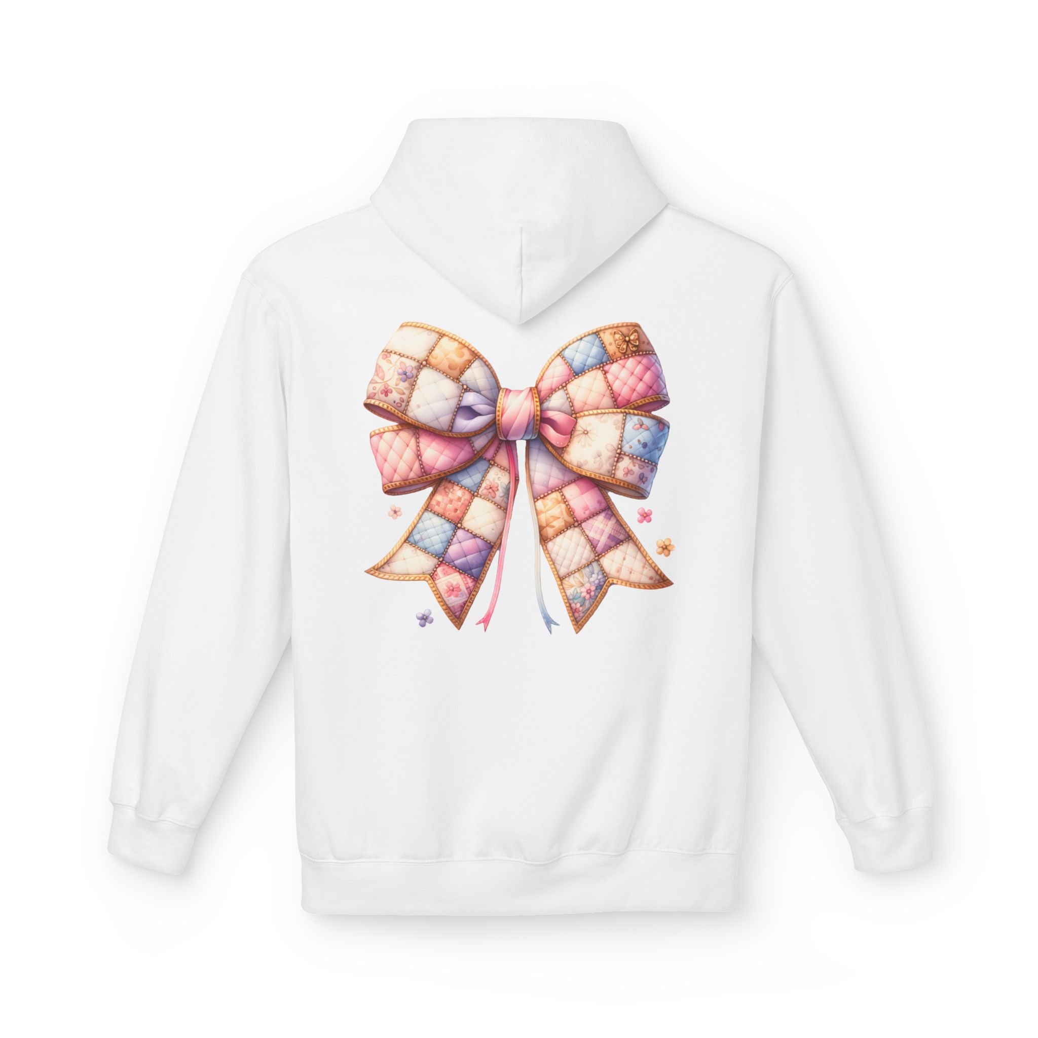 Patchwork Ribbon Teddy Hoodie — Cute Pastel Bow & Bear Pullover