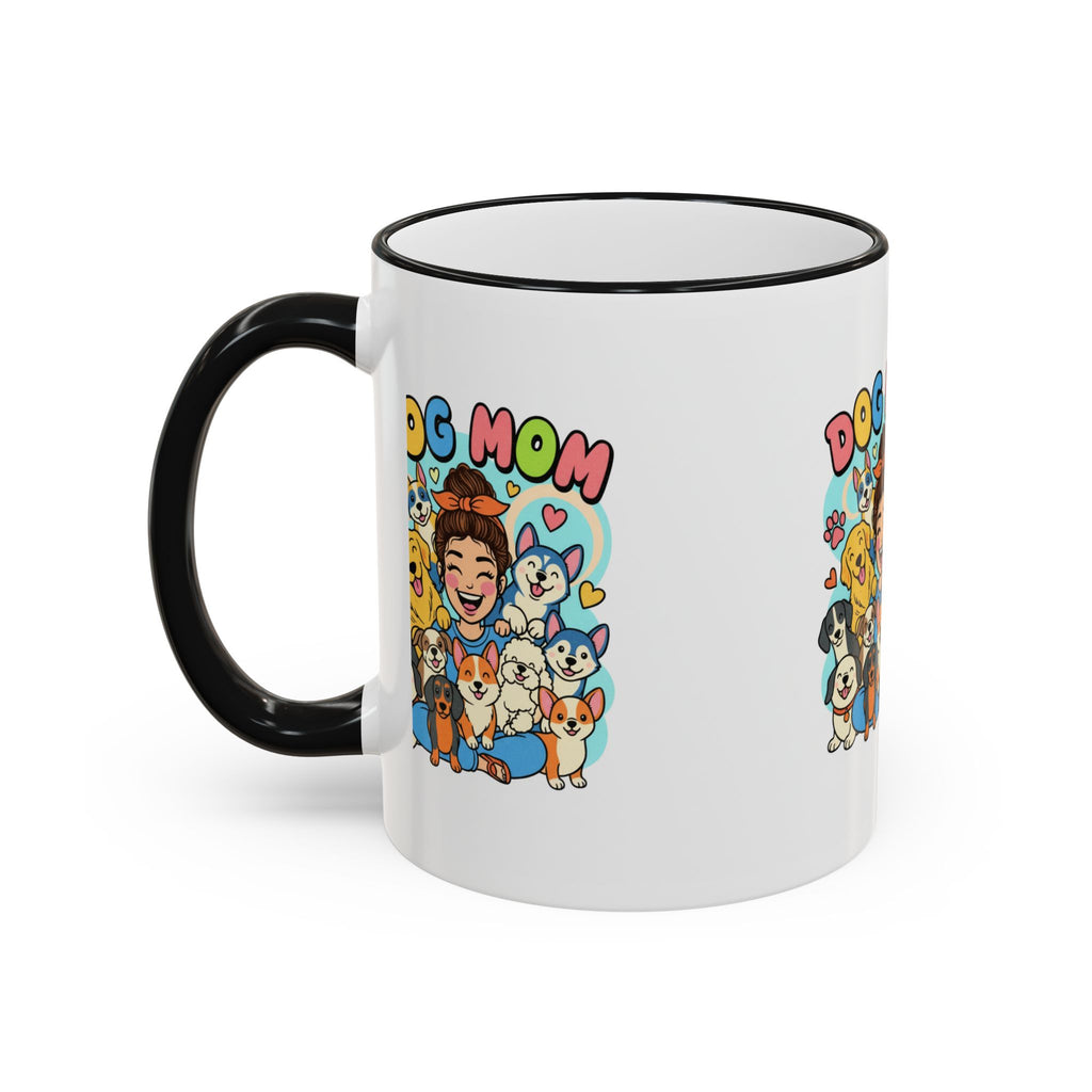 Dog Mom Mug — Cute Cartoon Dogs Accent Rim & Handle Coffee Cup (11oz/15oz)