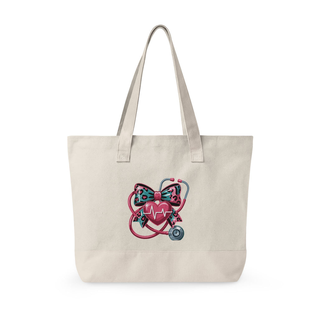 Nurse Heart Stethoscope Canvas Tote — Zippered Medical Tote Bag