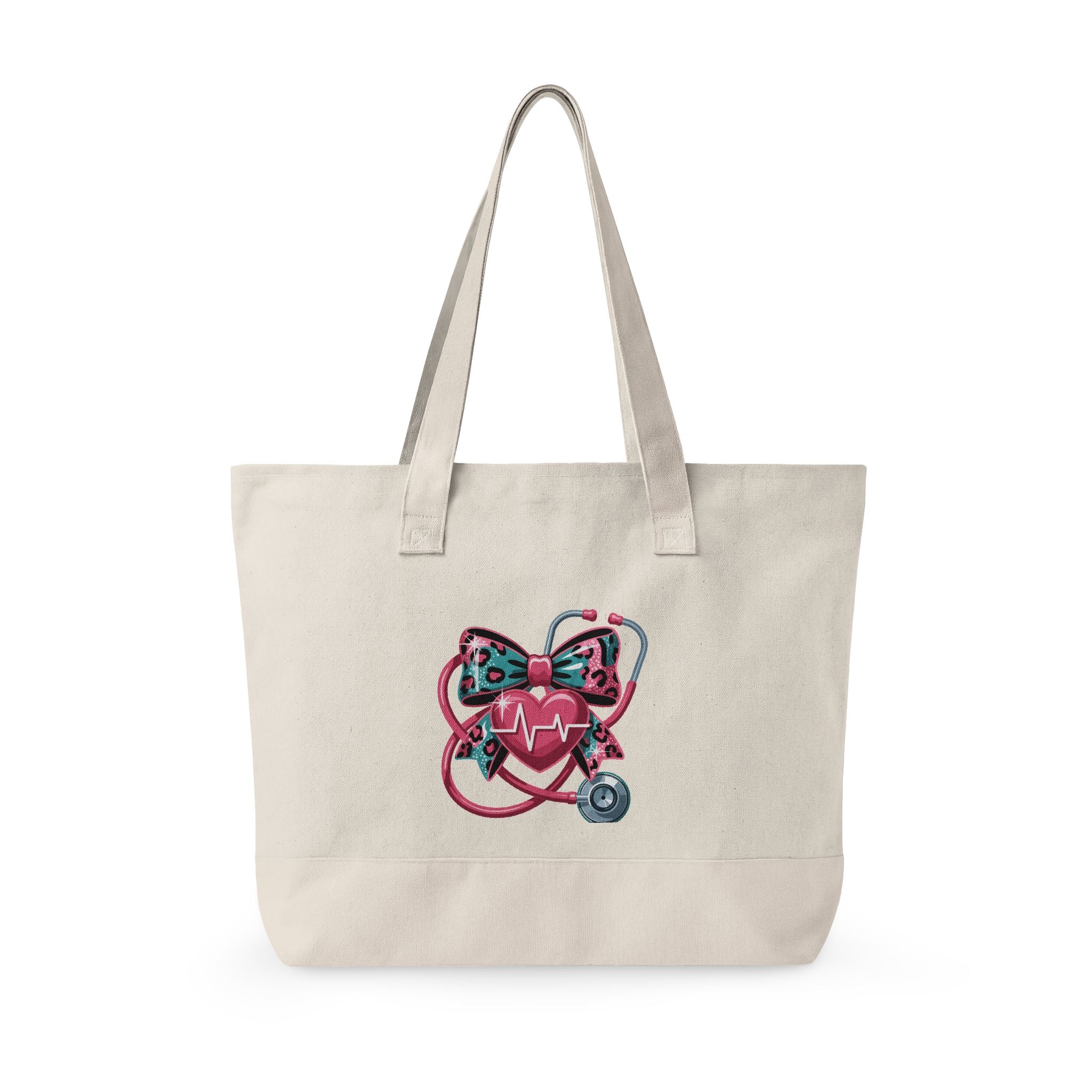 Nurse Heart Stethoscope Canvas Tote — Zippered Medical Tote Bag