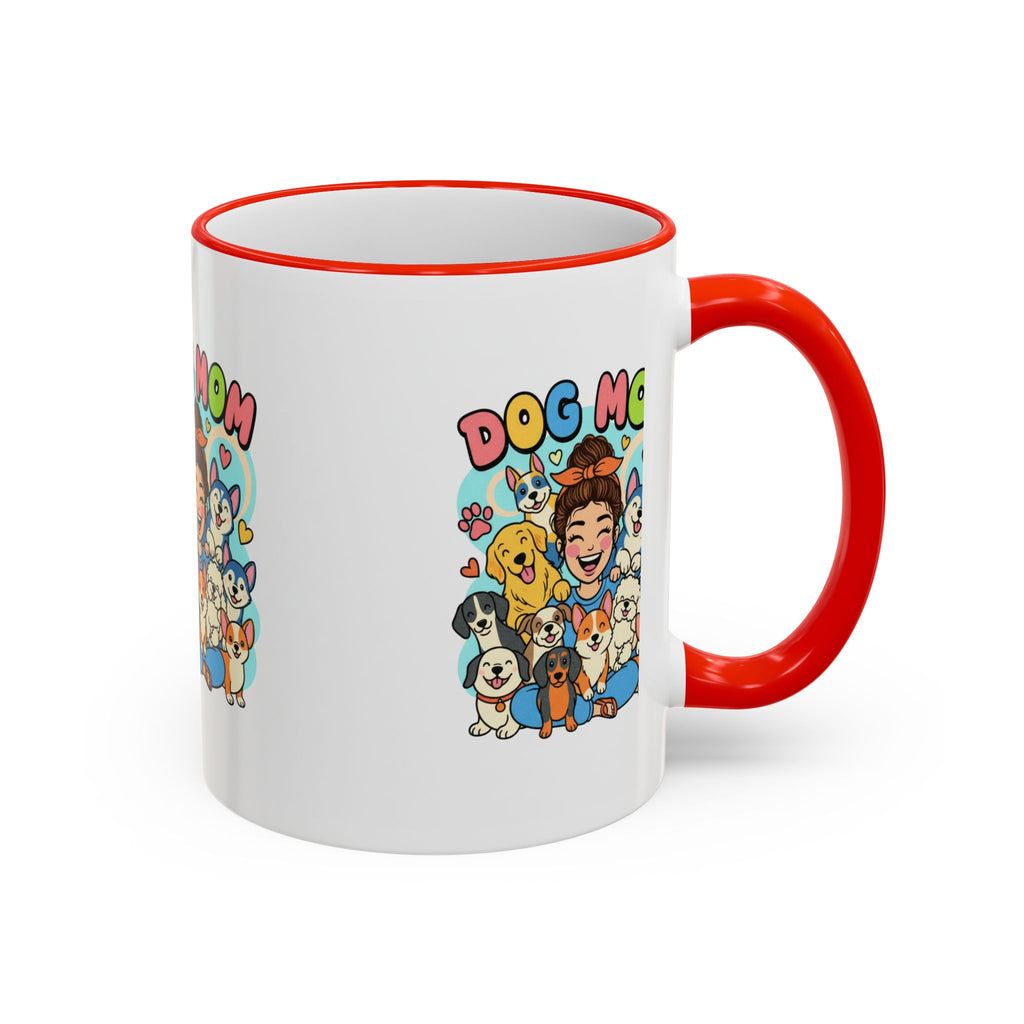 Dog Mom Mug — Cute Cartoon Dogs Accent Rim & Handle Coffee Cup (11oz/15oz)