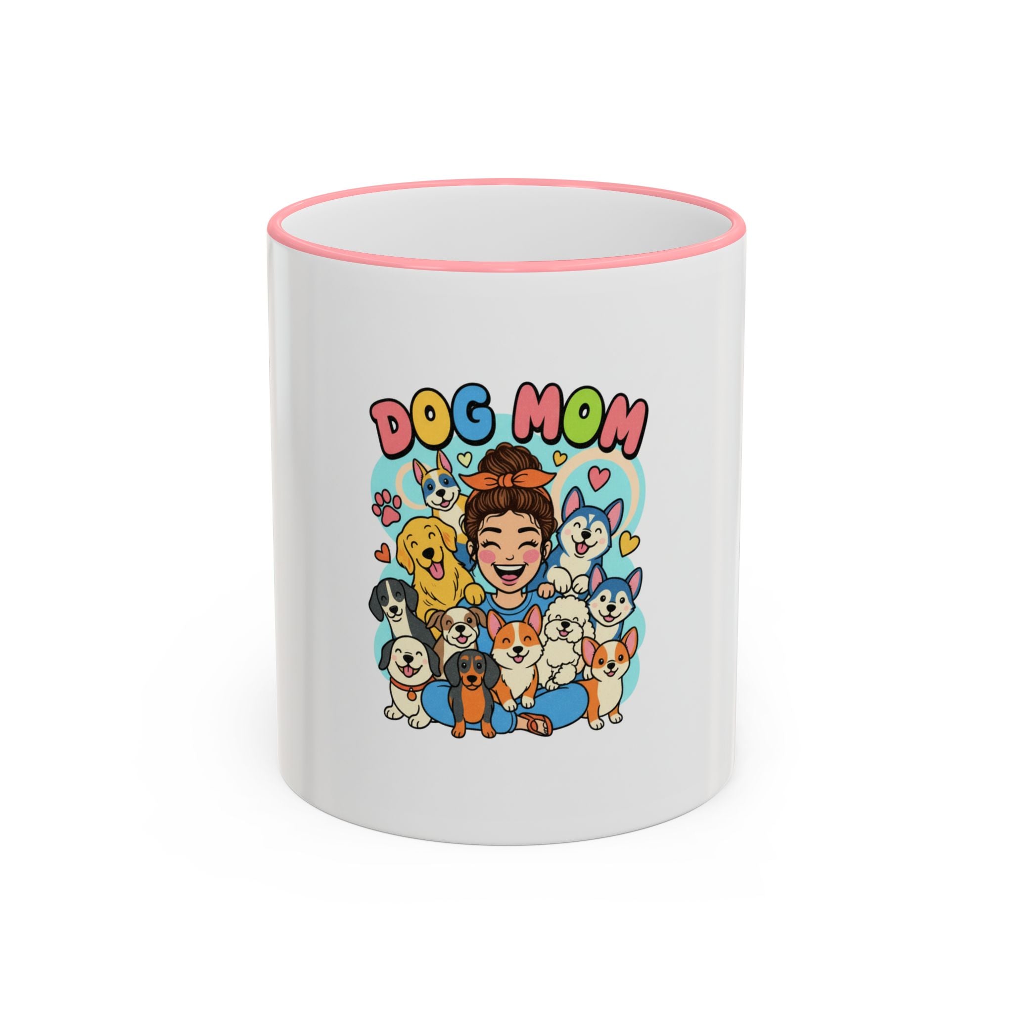 Dog Mom Mug — Cute Cartoon Dogs Accent Rim & Handle Coffee Cup (11oz/15oz)