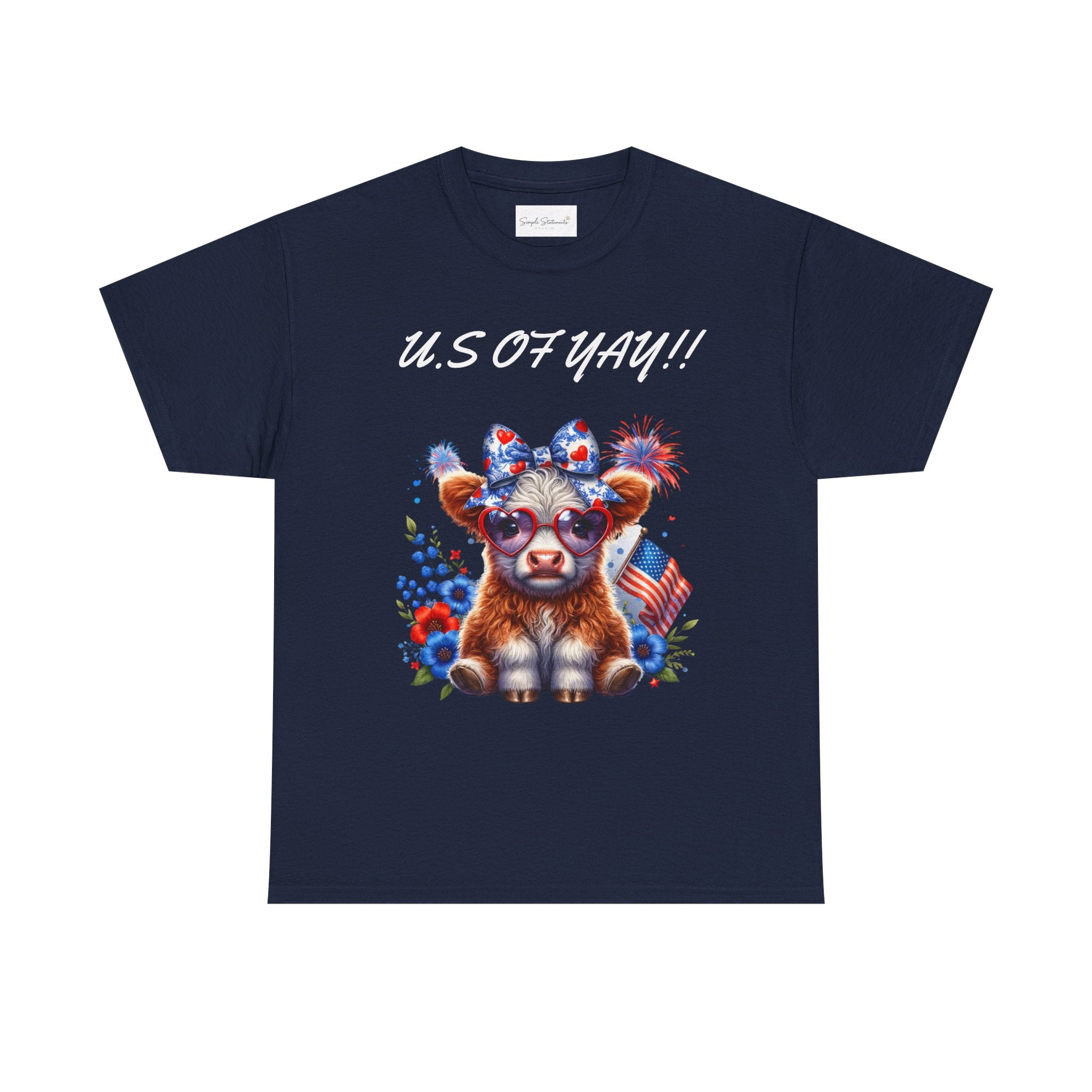 Patriotic Cow Graphic Tee - Cute USA Fourth of July Calf Design