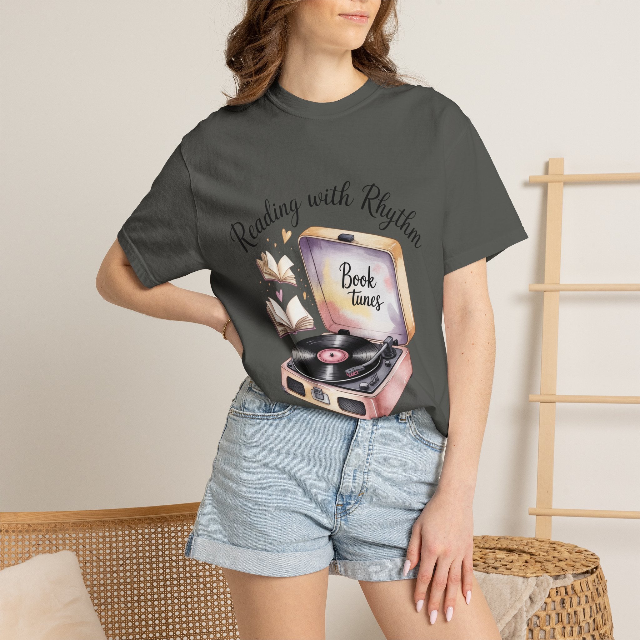Reading with Rhythm T‑Shirt — Book Tunes Record Player Tee
