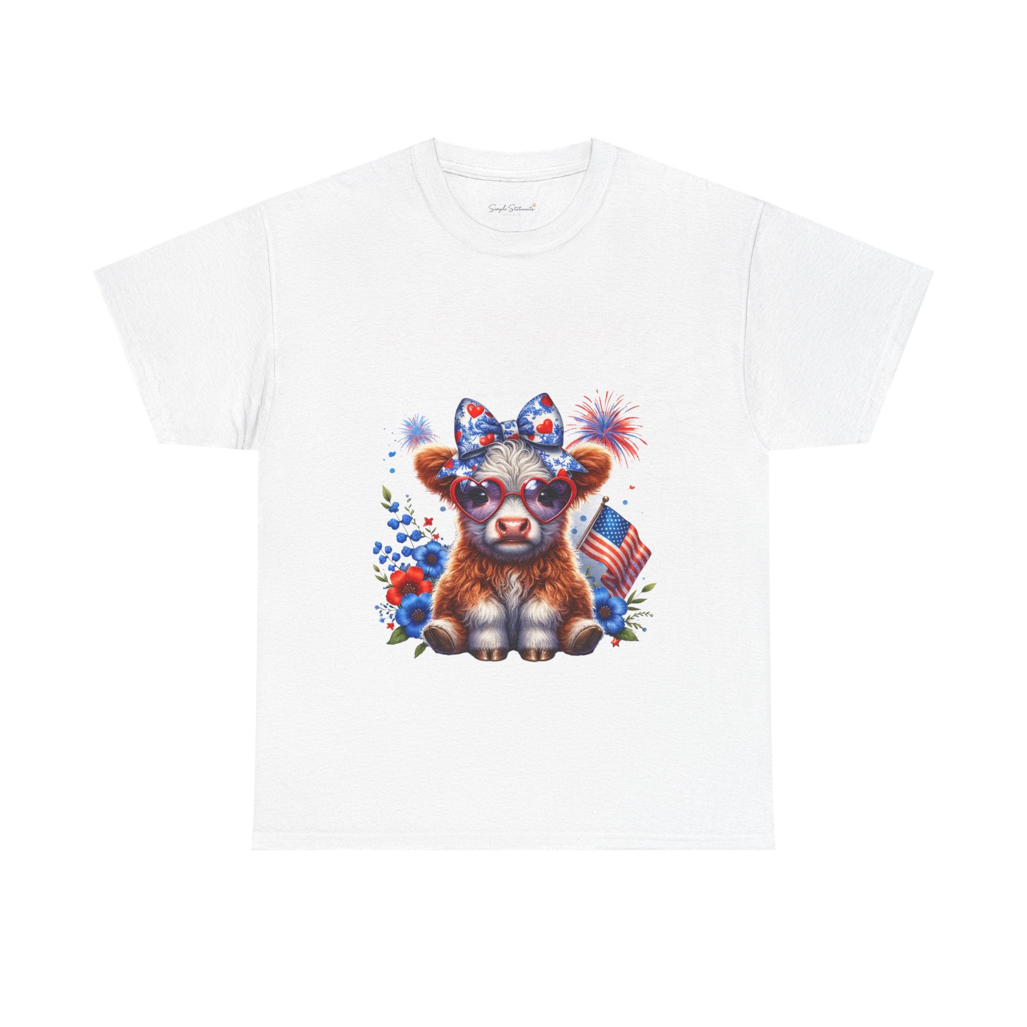 Patriotic Cow Graphic Tee - Cute USA Fourth of July Calf Design