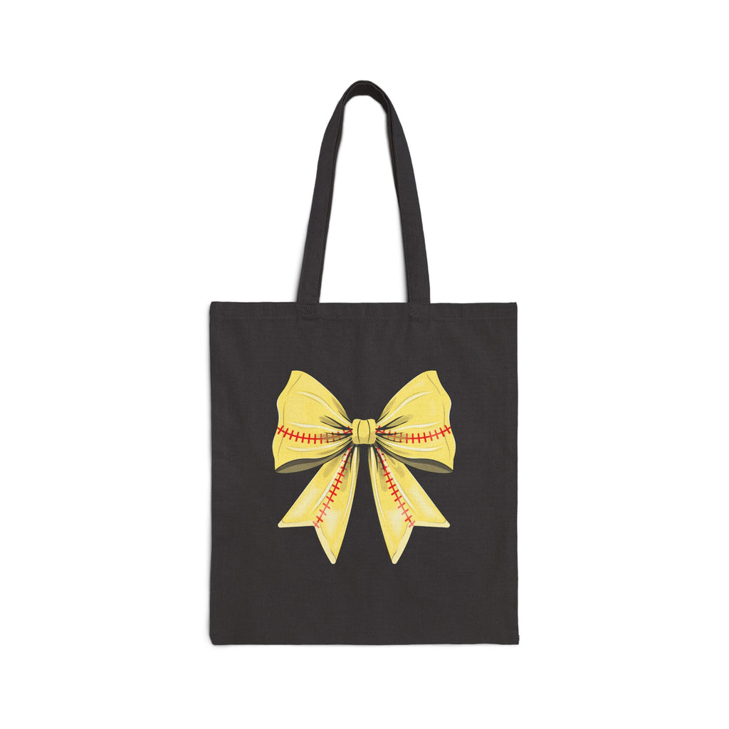 Tote Bag — Yellow Softball Bow Canvas Tote