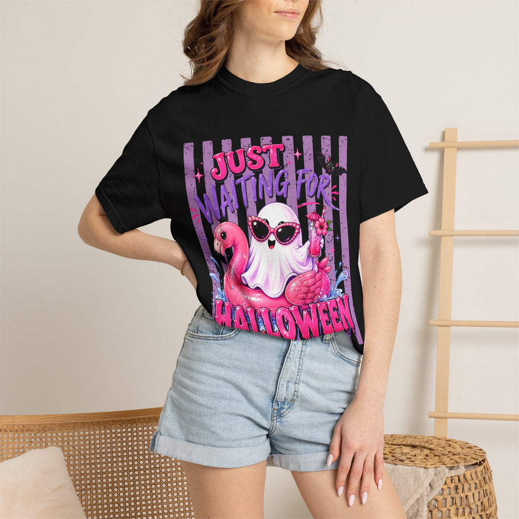 Just Waiting for Halloween T-Shirt — Cute Flamingo Ghost Halloween Tee