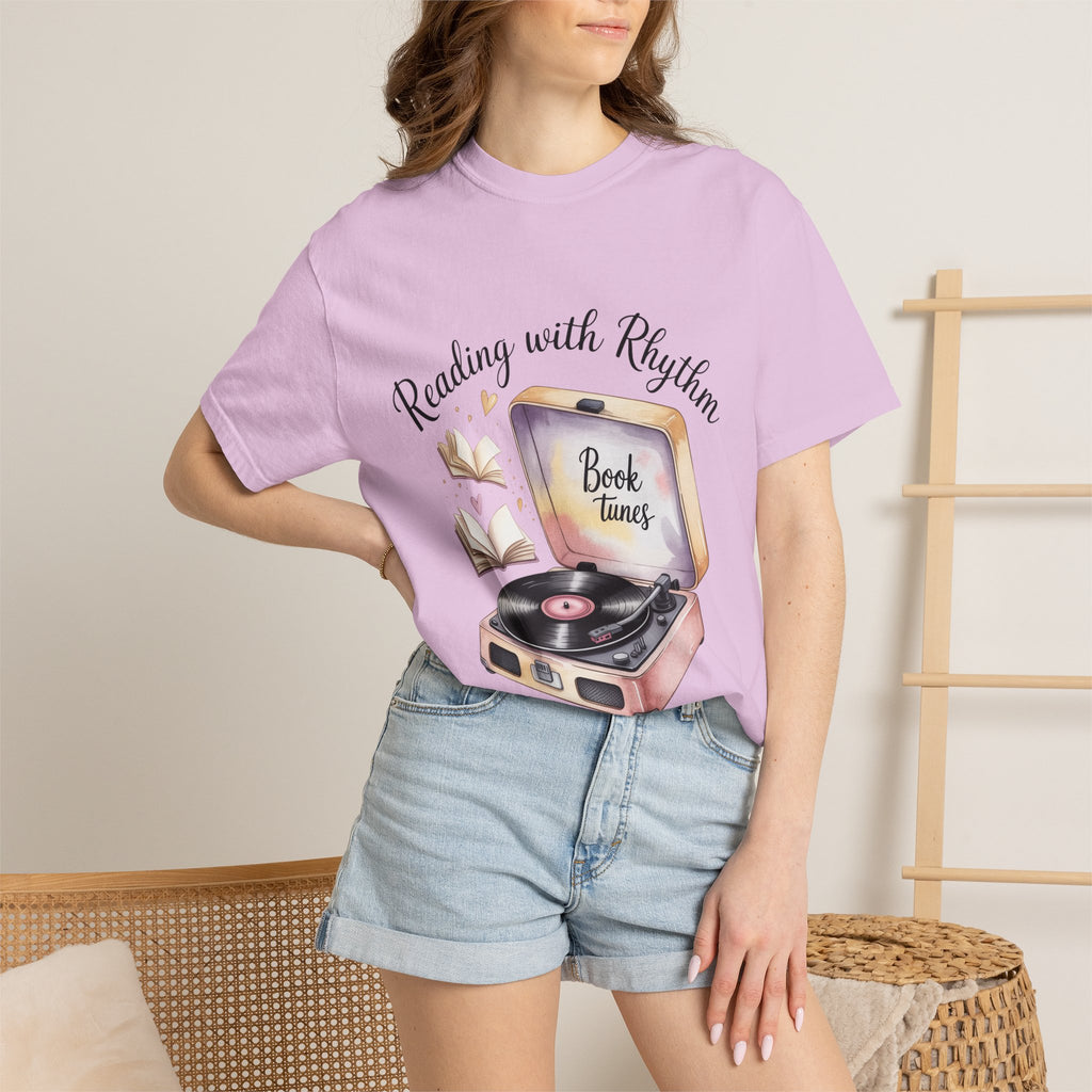 Reading with Rhythm T‑Shirt — Book Tunes Record Player Tee