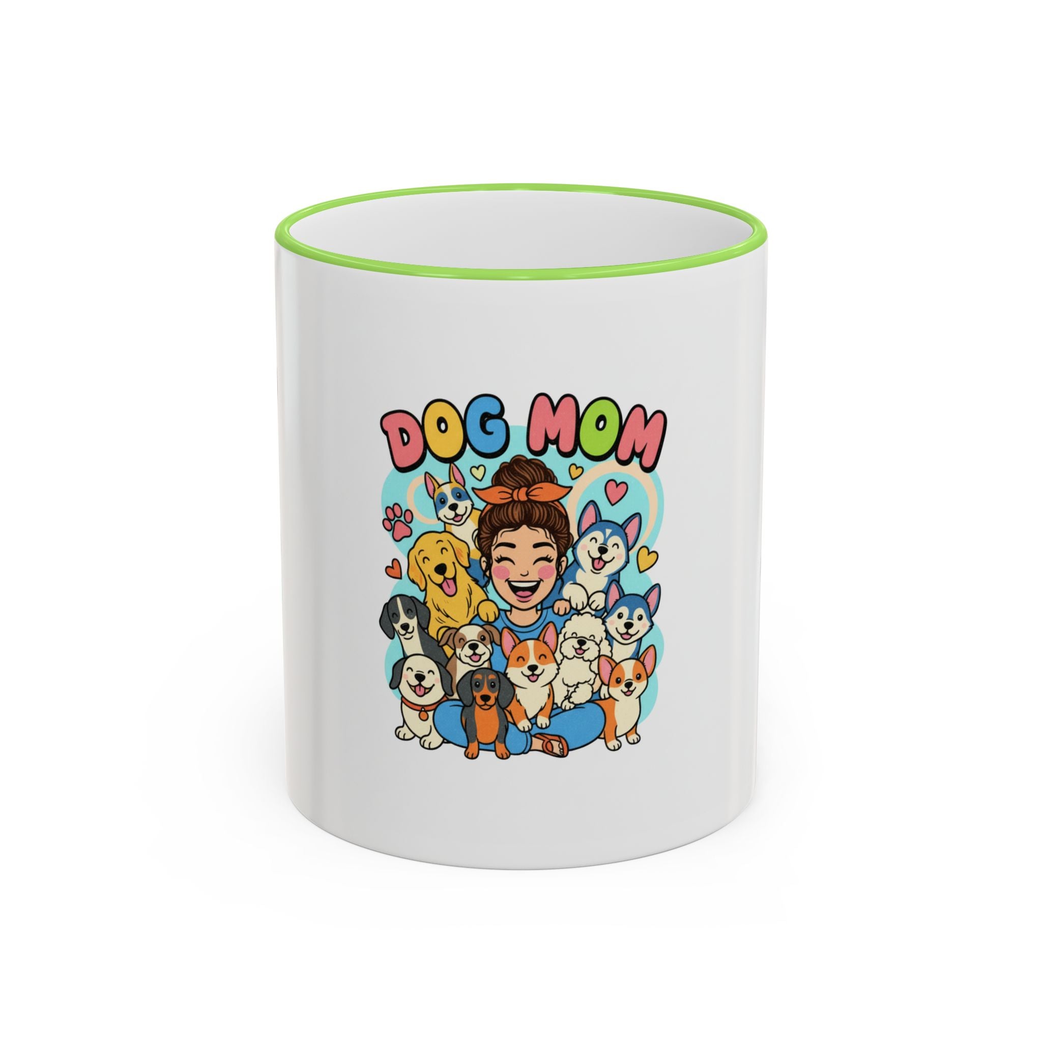 Dog Mom Mug — Cute Cartoon Dogs Accent Rim & Handle Coffee Cup (11oz/15oz)
