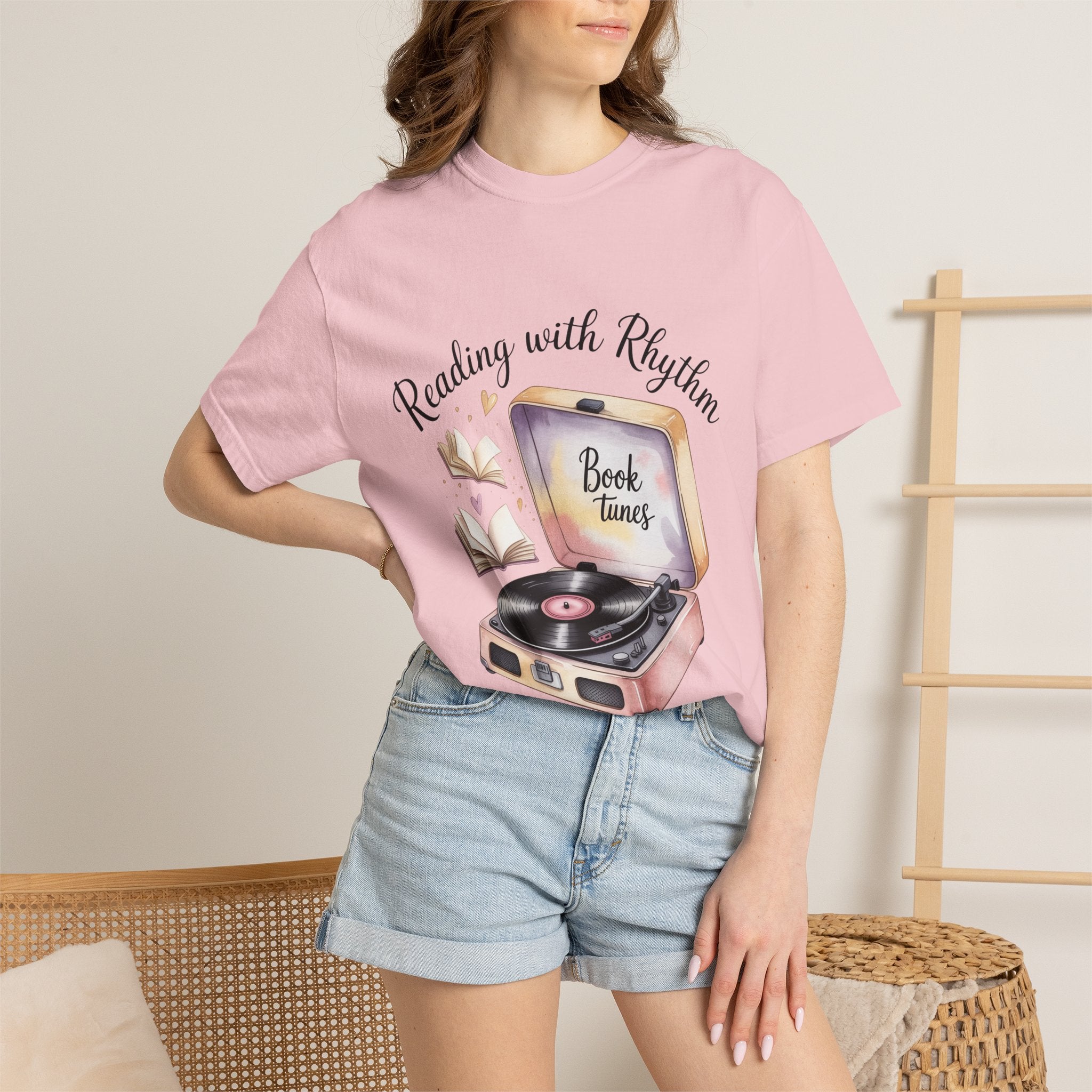 Reading with Rhythm T‑Shirt — Book Tunes Record Player Tee