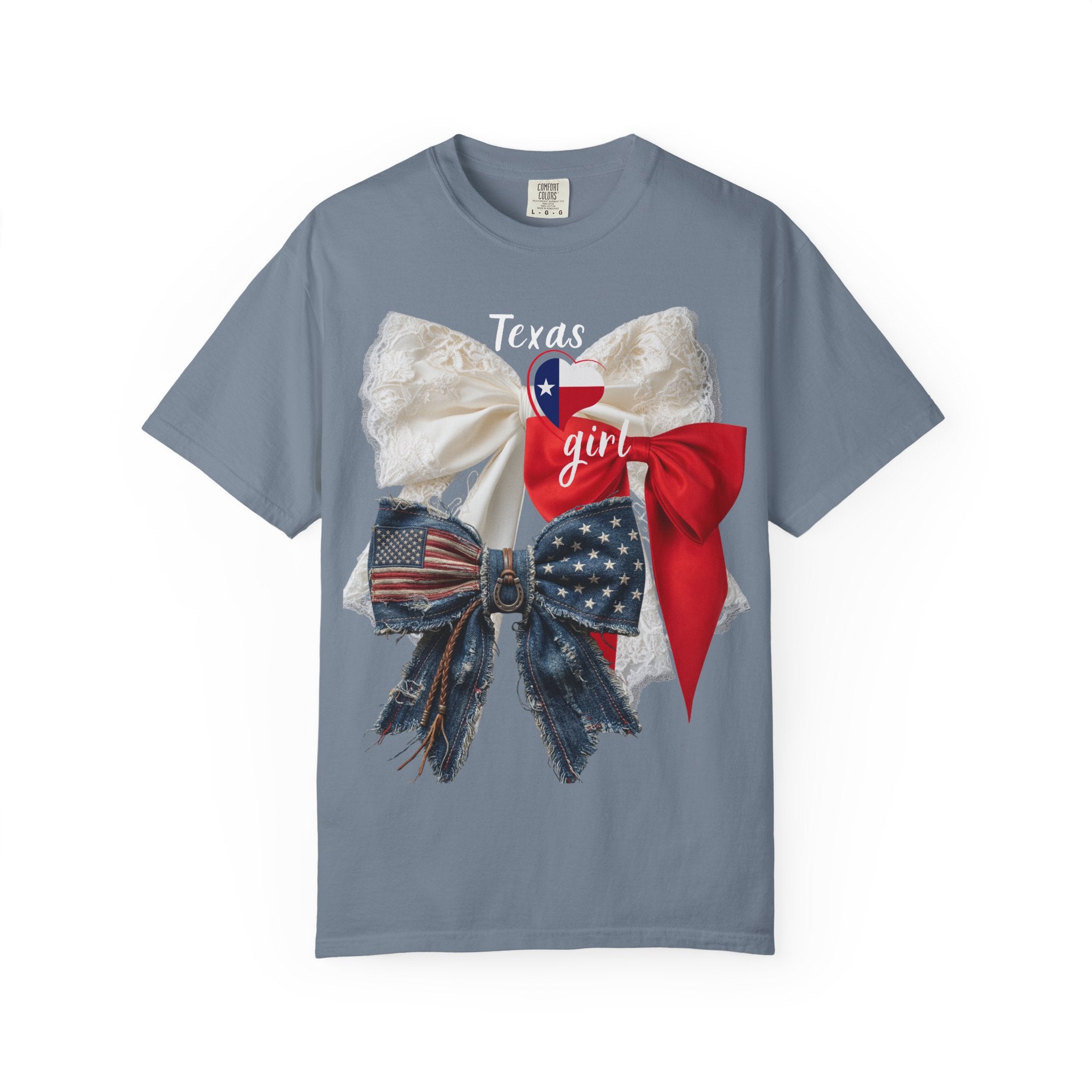 Patriotic Lace Bow T‑Shirt — 'girl' Red, White & Blue Graphic