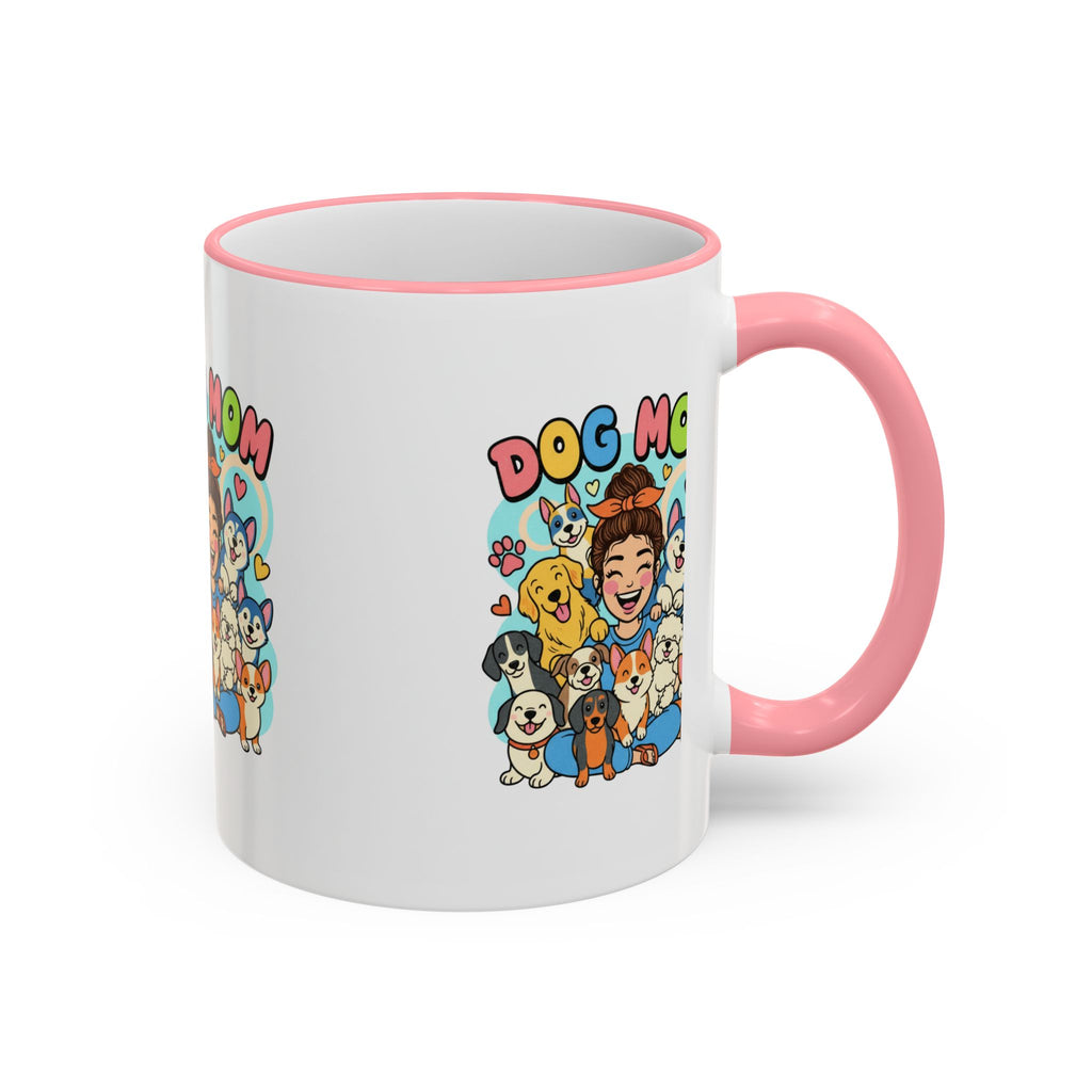 Dog Mom Mug — Cute Cartoon Dogs Accent Rim & Handle Coffee Cup (11oz/15oz)
