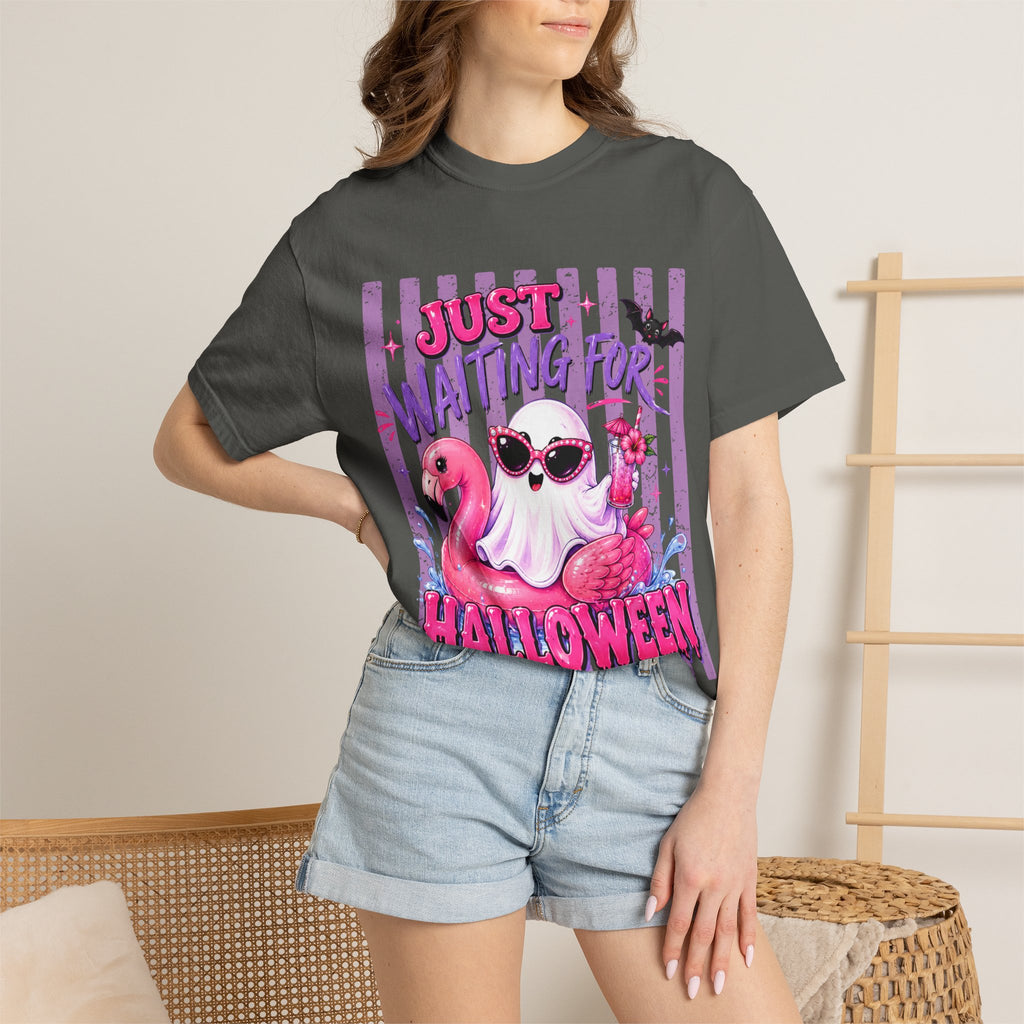 Just Waiting for Halloween T-Shirt — Cute Flamingo Ghost Halloween Tee