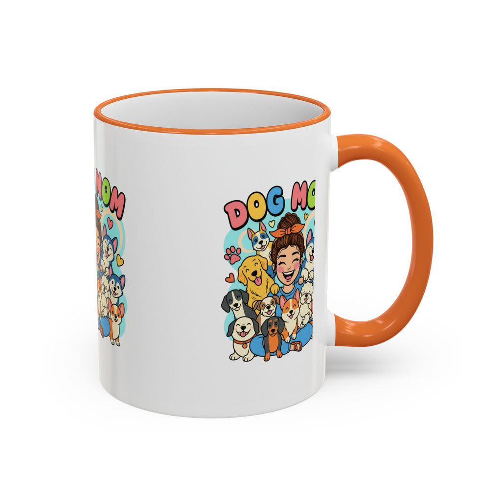 Dog Mom Mug — Cute Cartoon Dogs Accent Rim & Handle Coffee Cup (11oz/15oz)