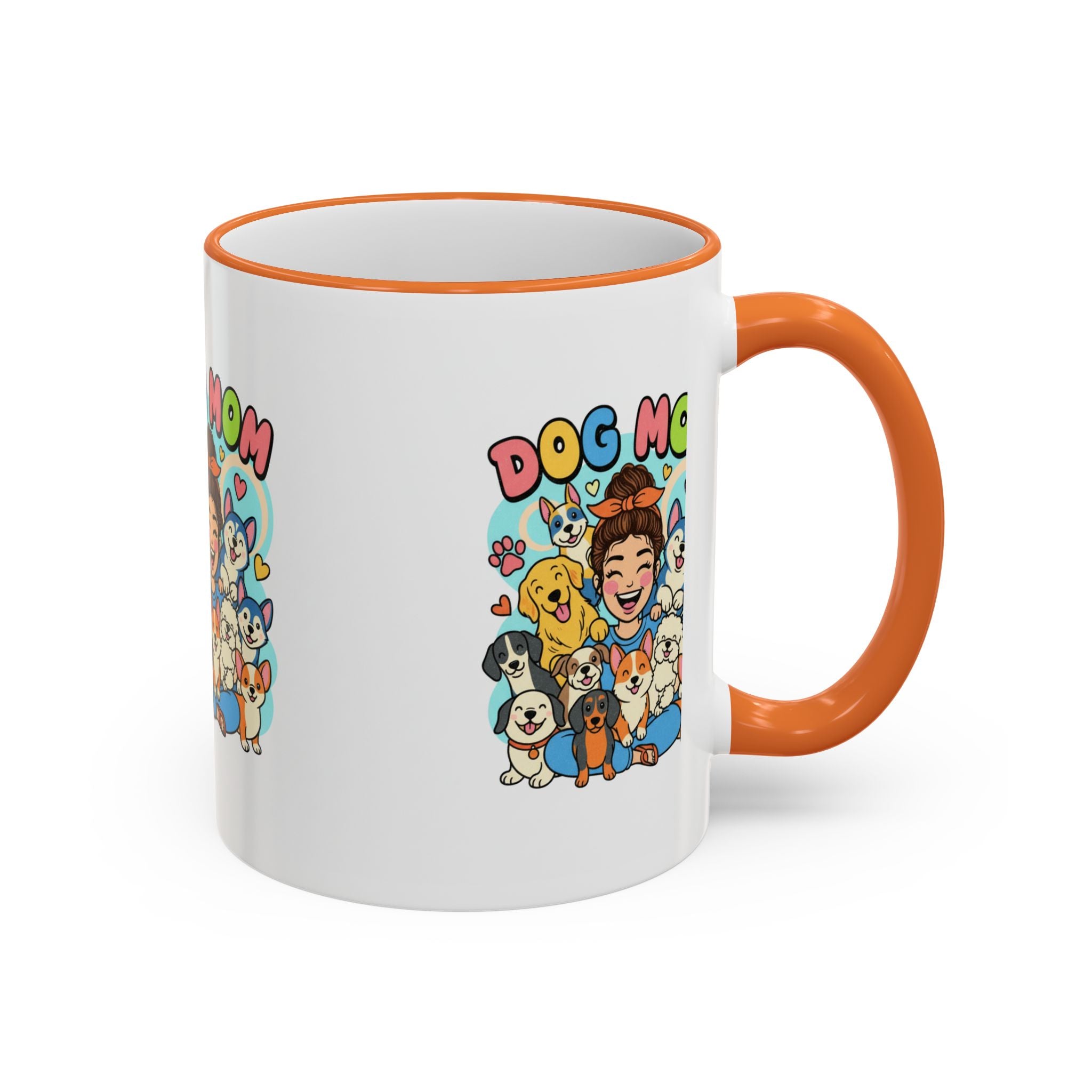 Dog Mom Mug — Cute Cartoon Dogs Accent Rim & Handle Coffee Cup (11oz/15oz)