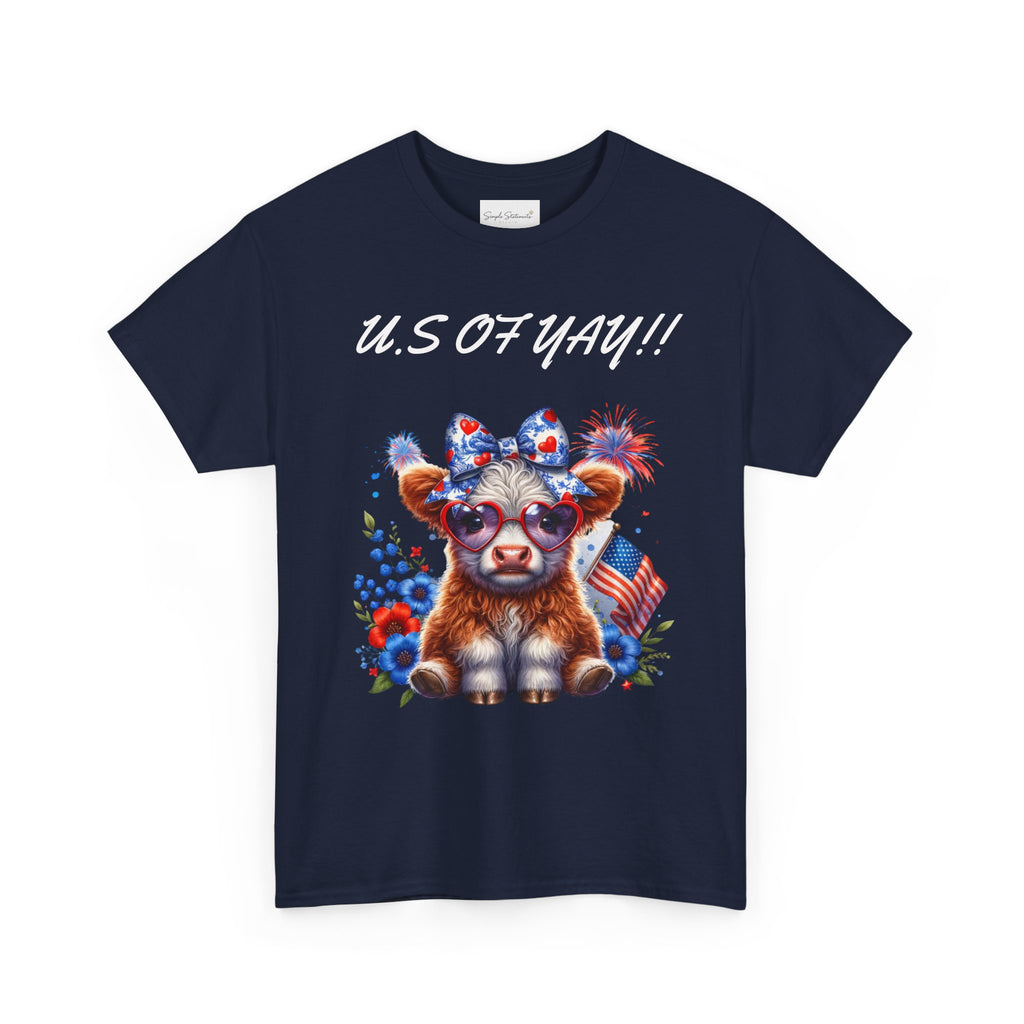 Patriotic Cow Graphic Tee - Cute USA Fourth of July Calf Design
