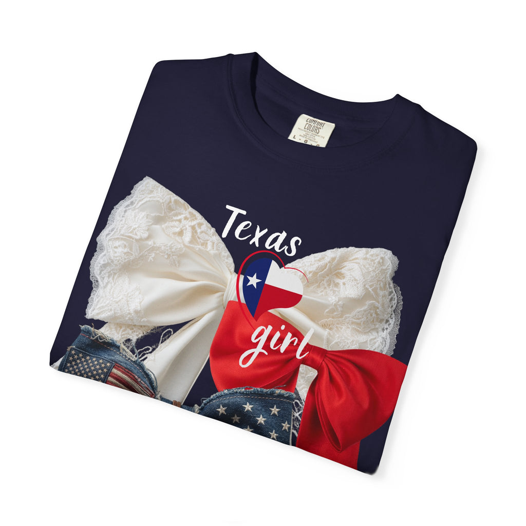 Patriotic Lace Bow T‑Shirt — 'girl' Red, White & Blue Graphic