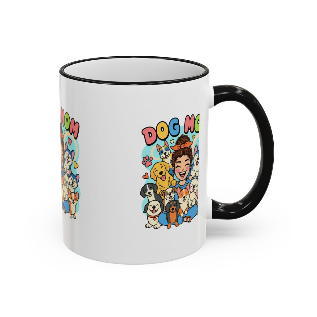 Dog Mom Mug — Cute Cartoon Dogs Accent Rim & Handle Coffee Cup (11oz/15oz)