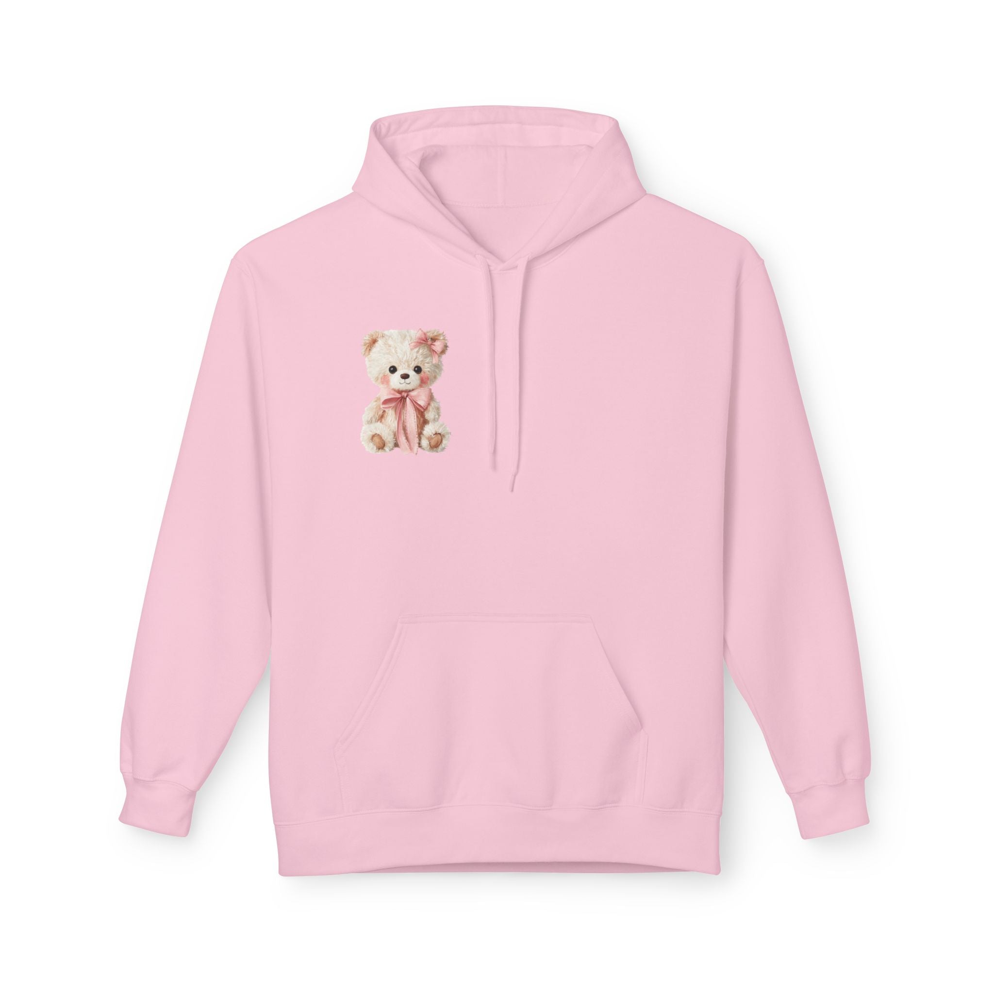 Patchwork Ribbon Teddy Hoodie — Cute Pastel Bow & Bear Pullover