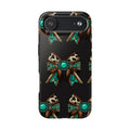 Turquoise Western Bow Tough Phone Case – Cowhide, Feathers & Bead Pattern